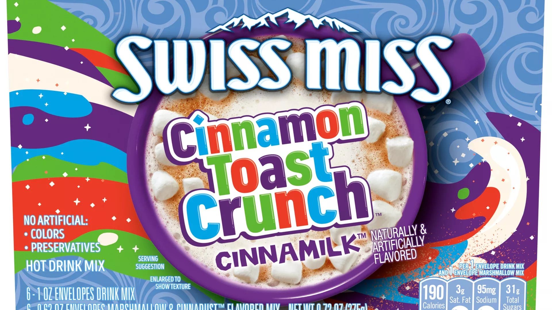 A picture of Swiss Miss Cinnamon Toast Crunch Cinnamilk  by Conagra Brands and General Mills.