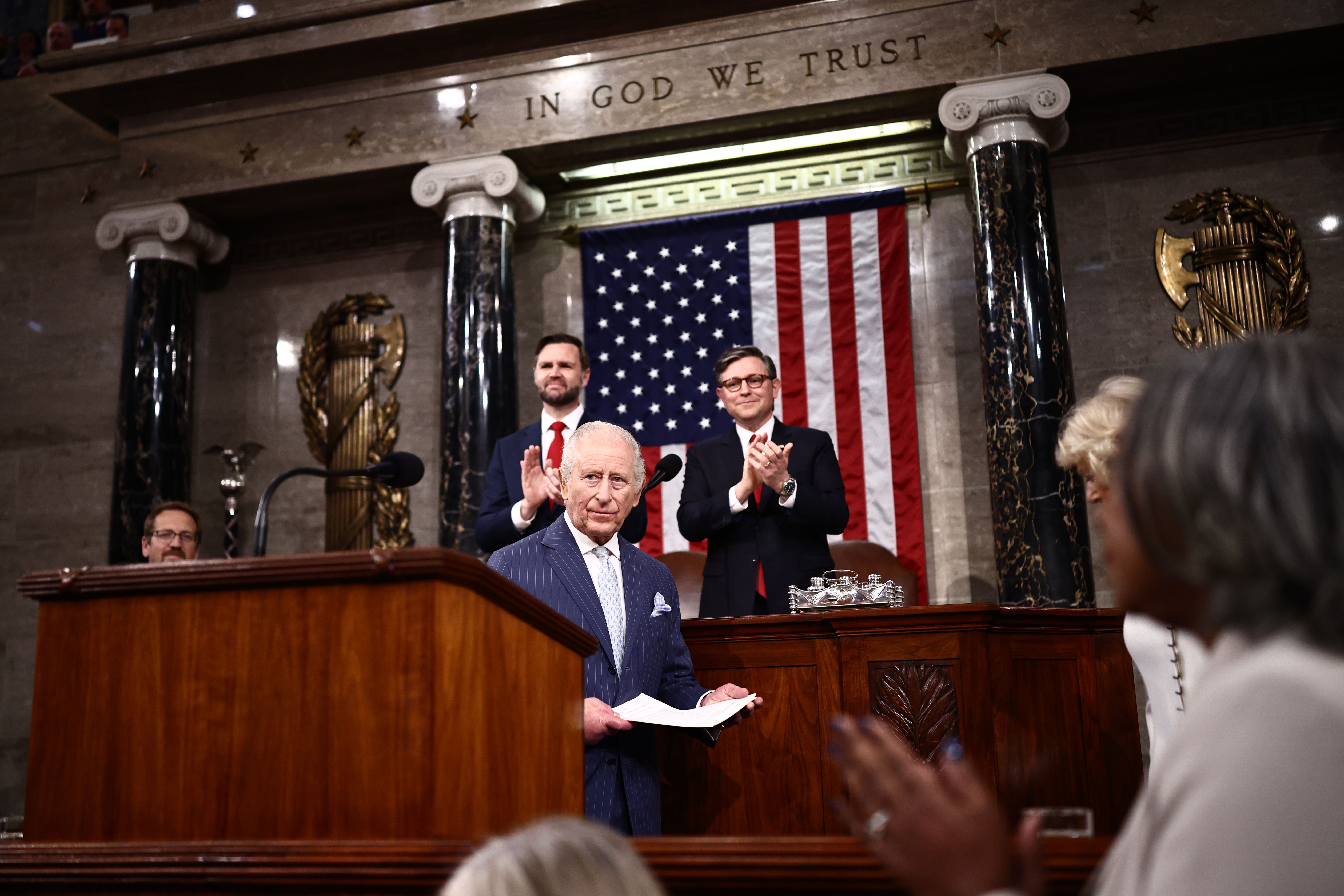 King Charles III addresses a joint meeting of Congress at the Capitol yesterday. 