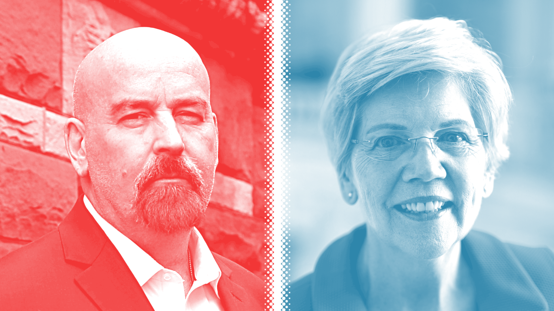 Photo illustration of John Deaton (R) and Elizabeth Warren (D).