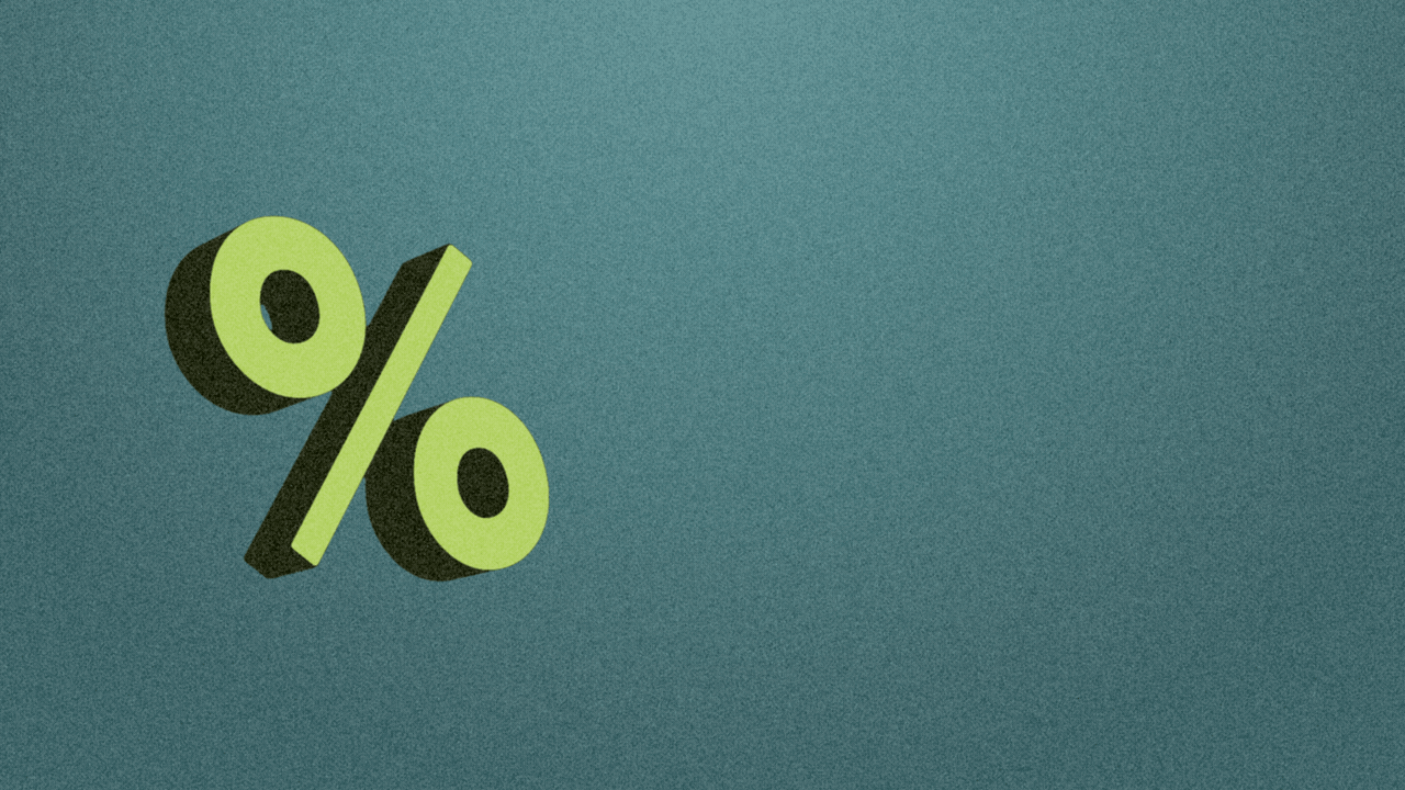 Animated illustration of a percent sign changing into a shrug emoji.