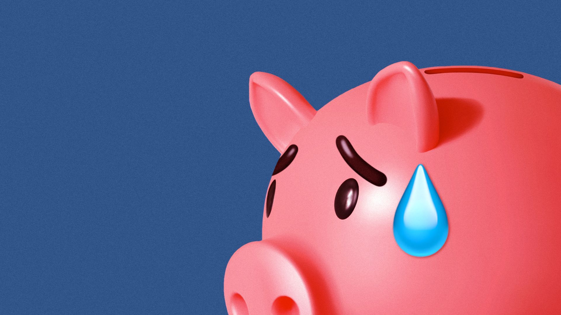 Illustration of a nervous piggy bank with a sweat drop on its face.