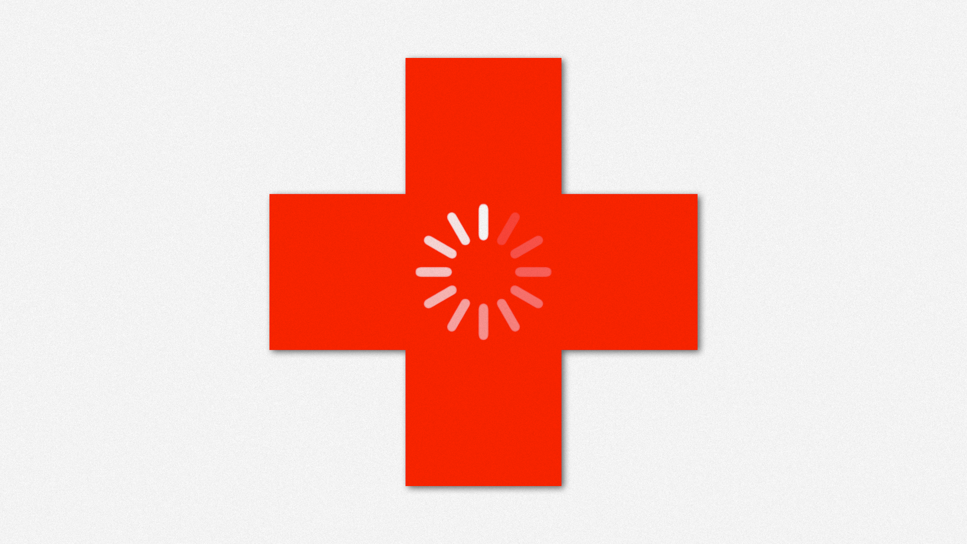 Animated illustration of a loading icon over a medical cross.