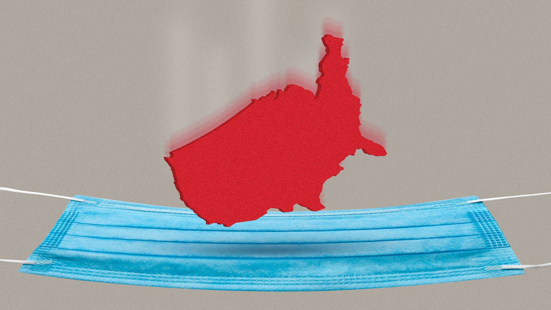 Illustration of America falling into a giant surgical mask as if it's a safety net. 