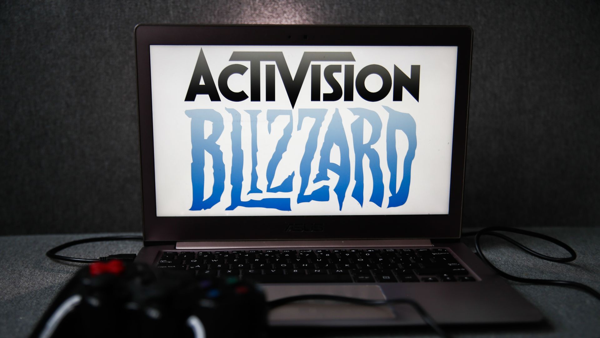 Gaming PC with the Activision Blizard logo on the screen