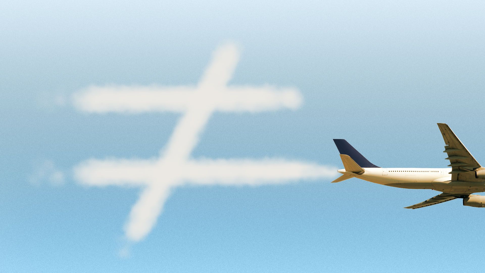 Illustration of an unequal sign made from an airplane contrail