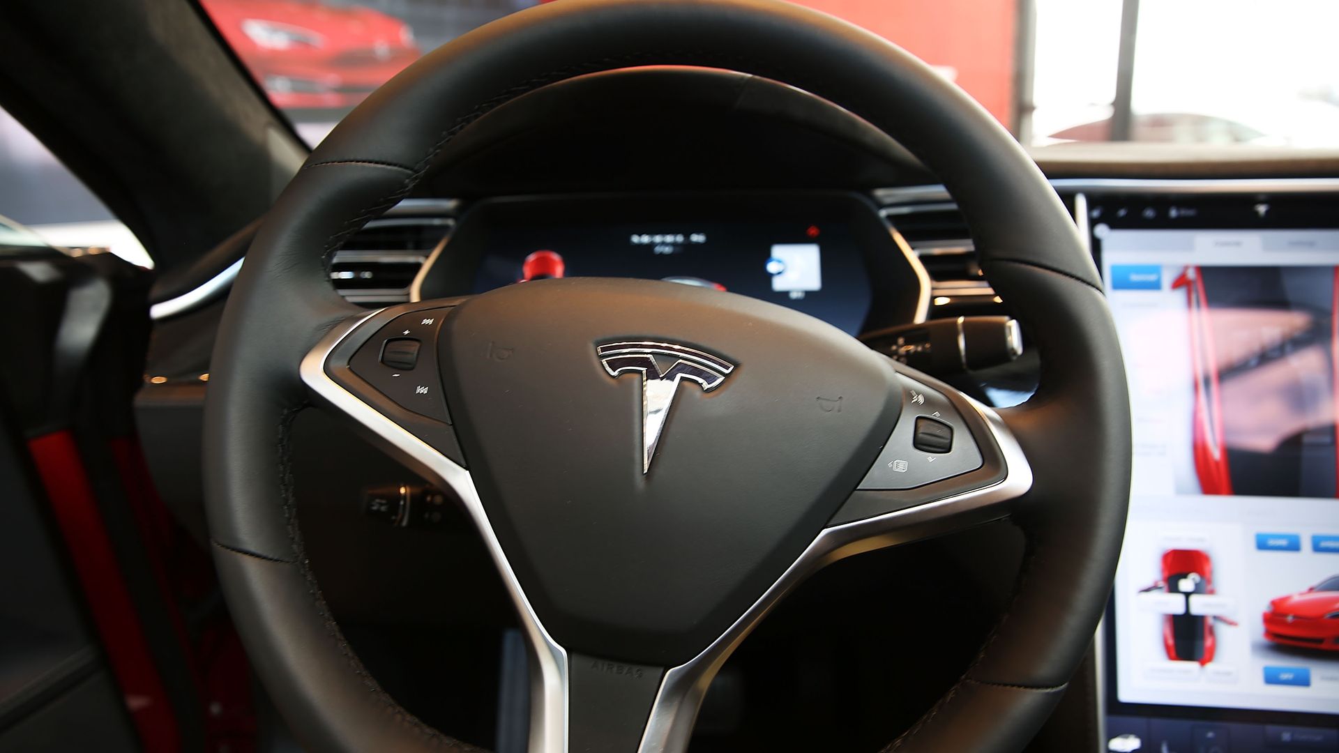 Image of a Tesla steering wheel