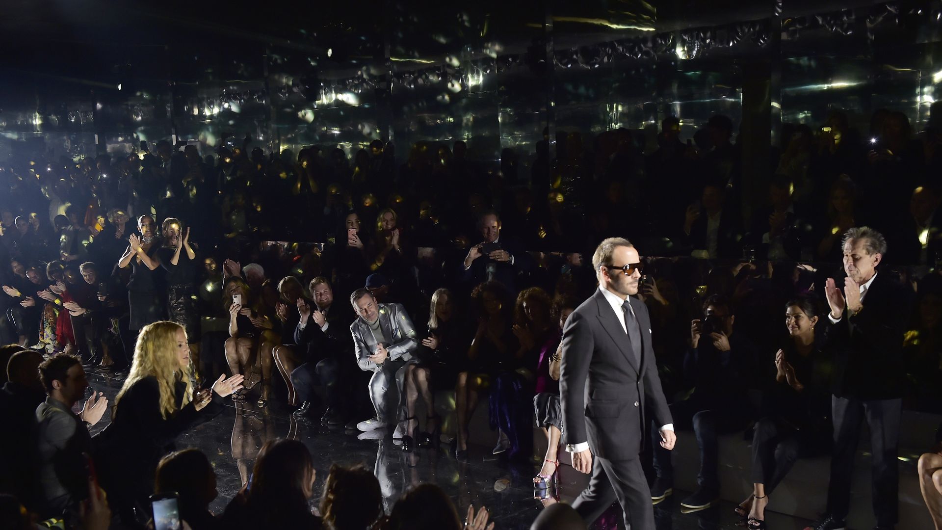 Tom Ford walks the runway at a Tom Ford show.