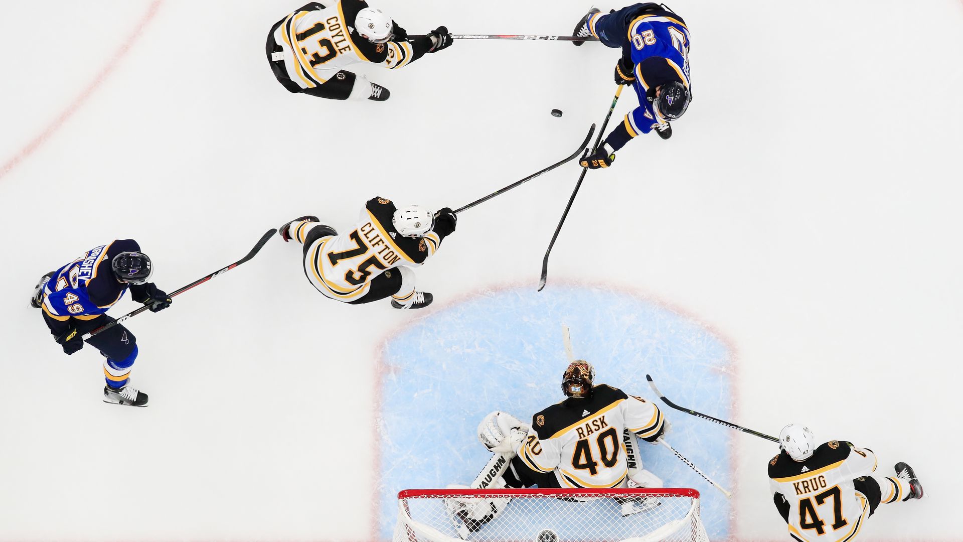 Bruins vs. Blues overhead shot