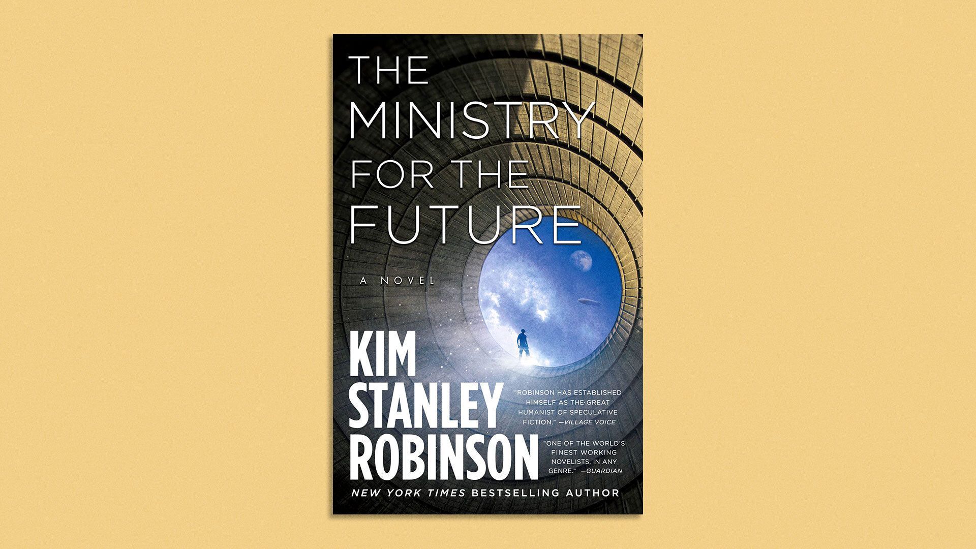 Photo illustration of the cover of "The Ministry for the Future" by Kim Stanley Robinson.