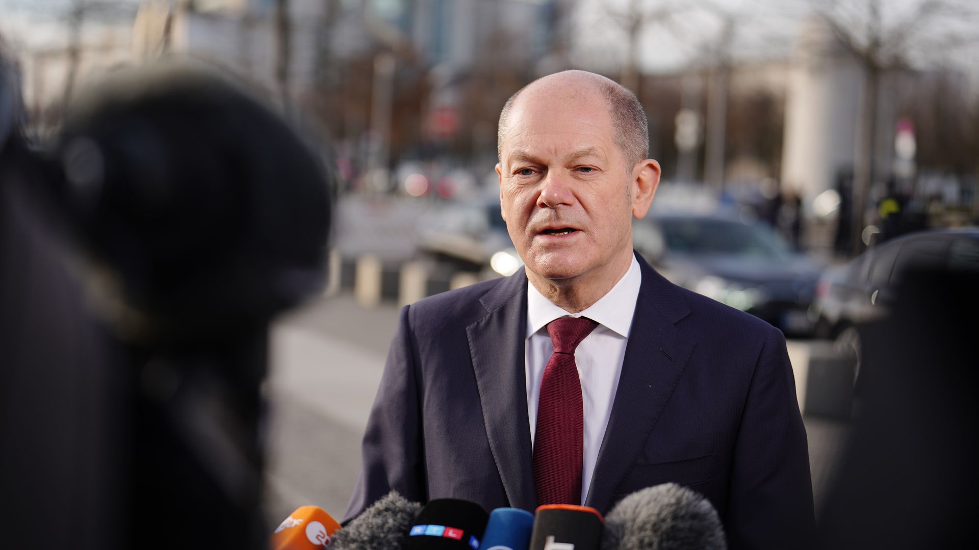 Chancellor Olaf Scholz (SPD) in Berlin before traveling to Kiev for his inaugural visit Sunday. 