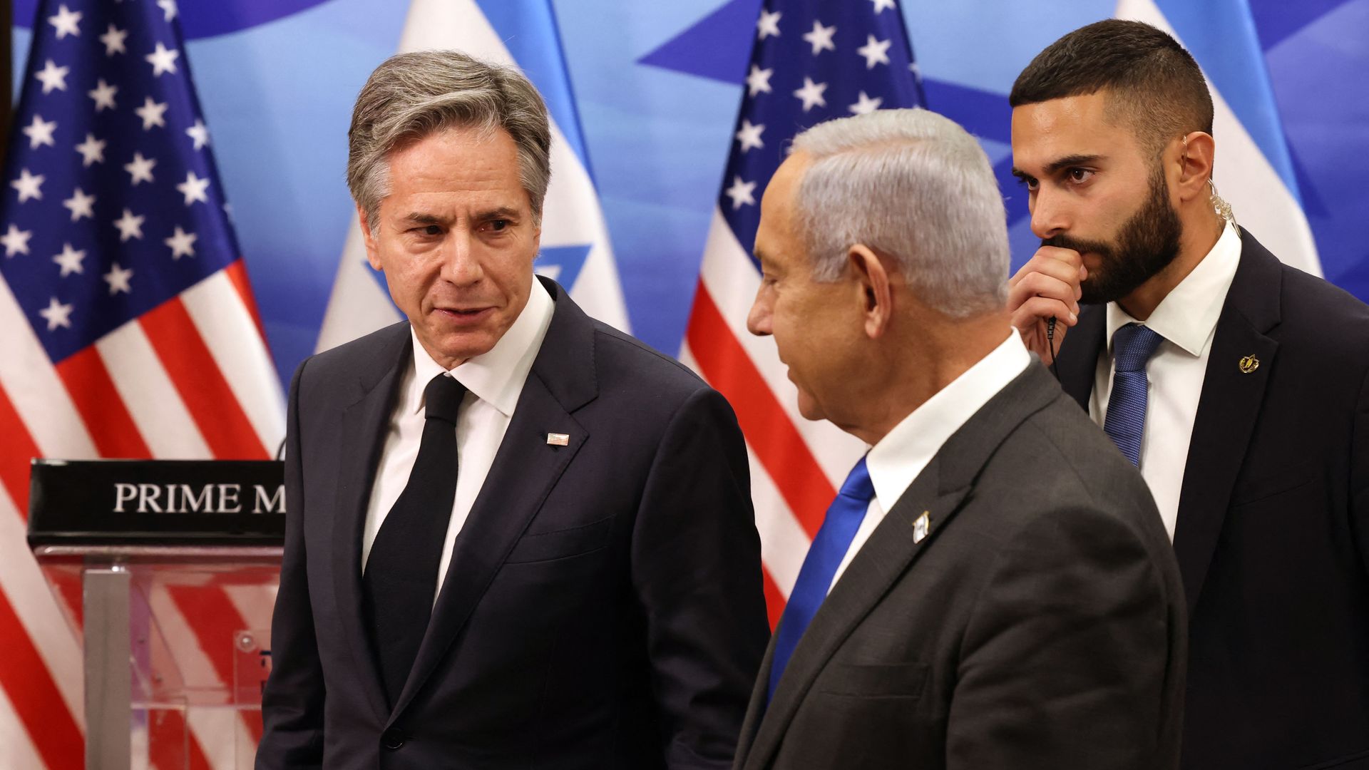 Secretary of State Tony Blinken and Israeli Prime Minister Benjamin Netanyahu. 