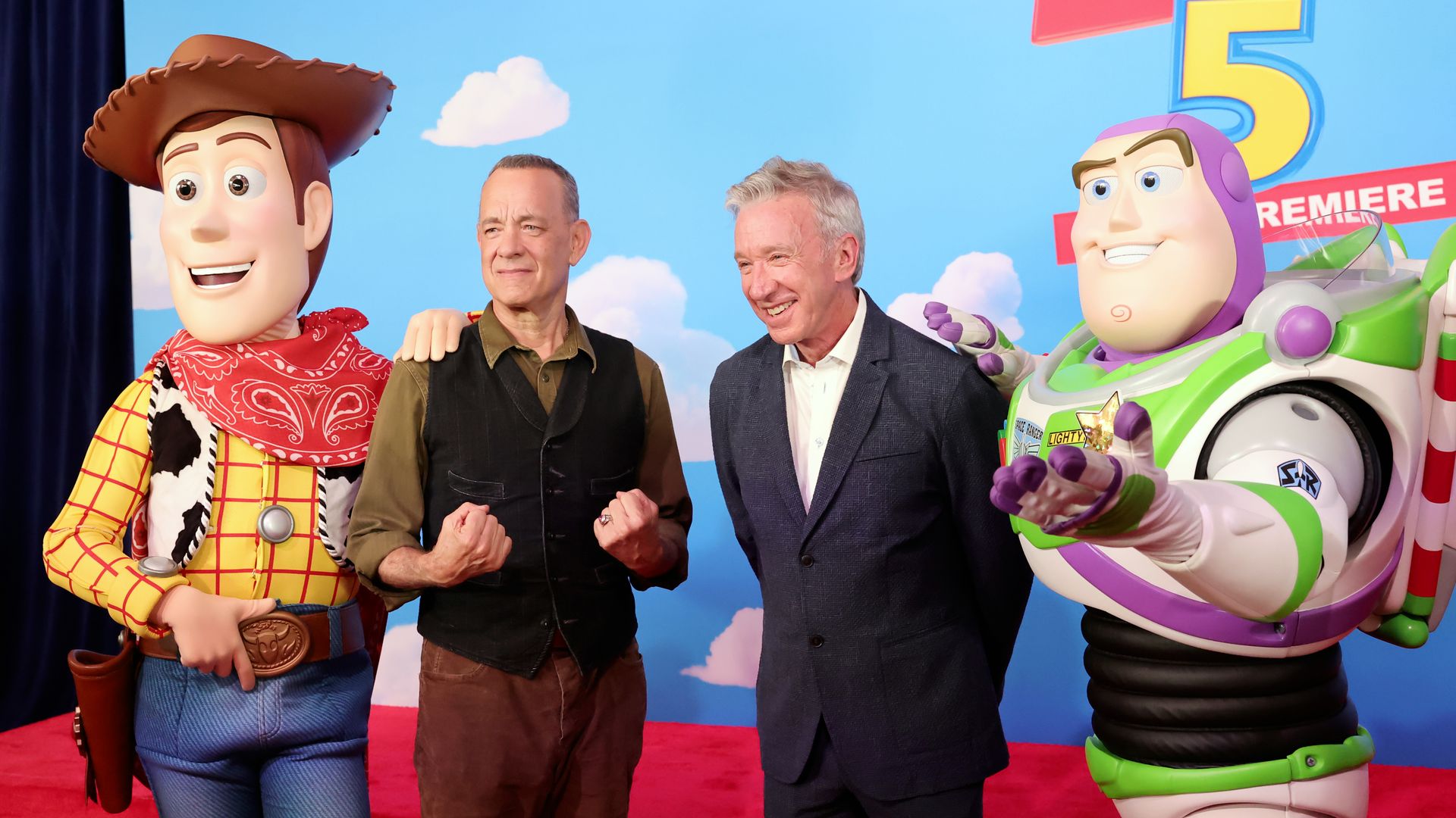 LOS ANGELES, CALIFORNIA - JUNE 09: (L-R) Tom Hanks and Tim Allen attend the Toy Story 5 Los Angeles World Premiere at Dolby Theatre in Los Angeles, California on June 09, 2026. (Photo by Emma McIntyre/Getty Images for Disney)