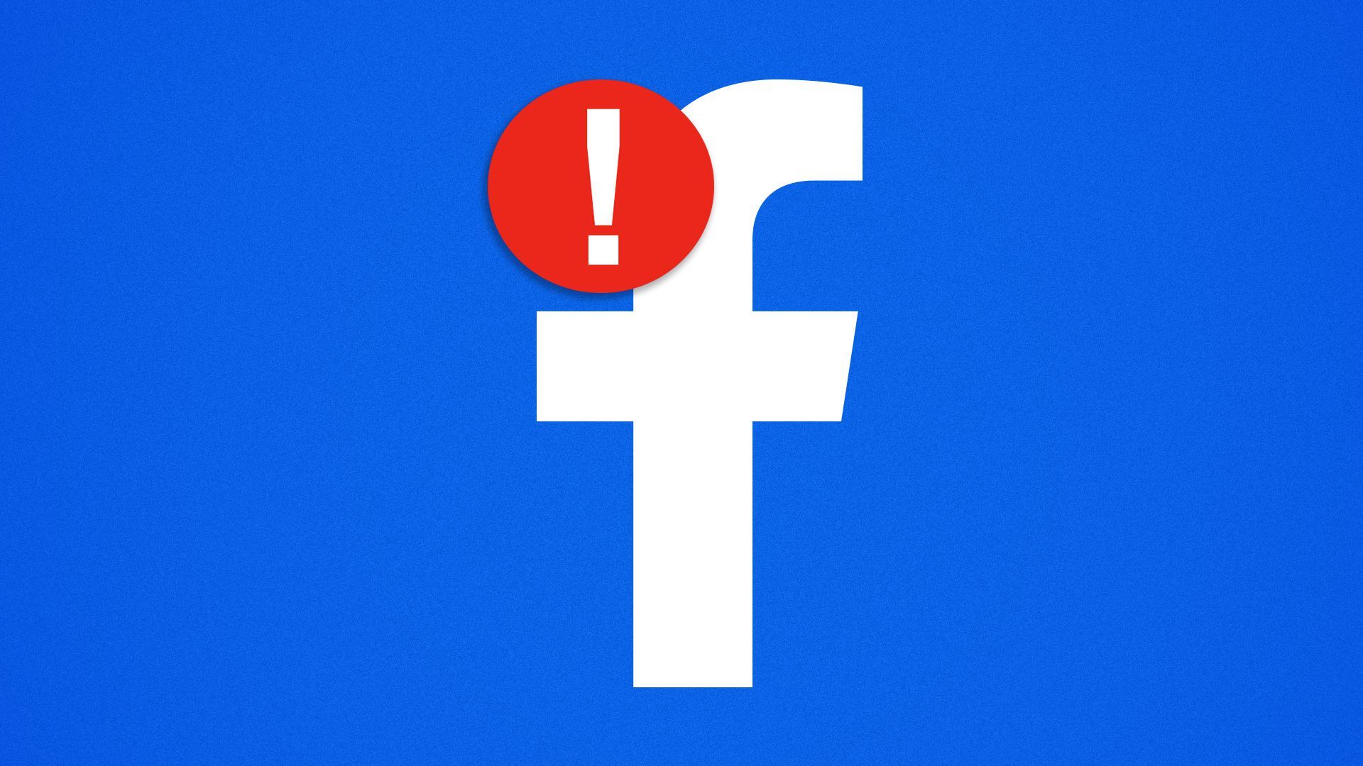 Illustration of the Facebook "F" logo with a "!" notification on it. 