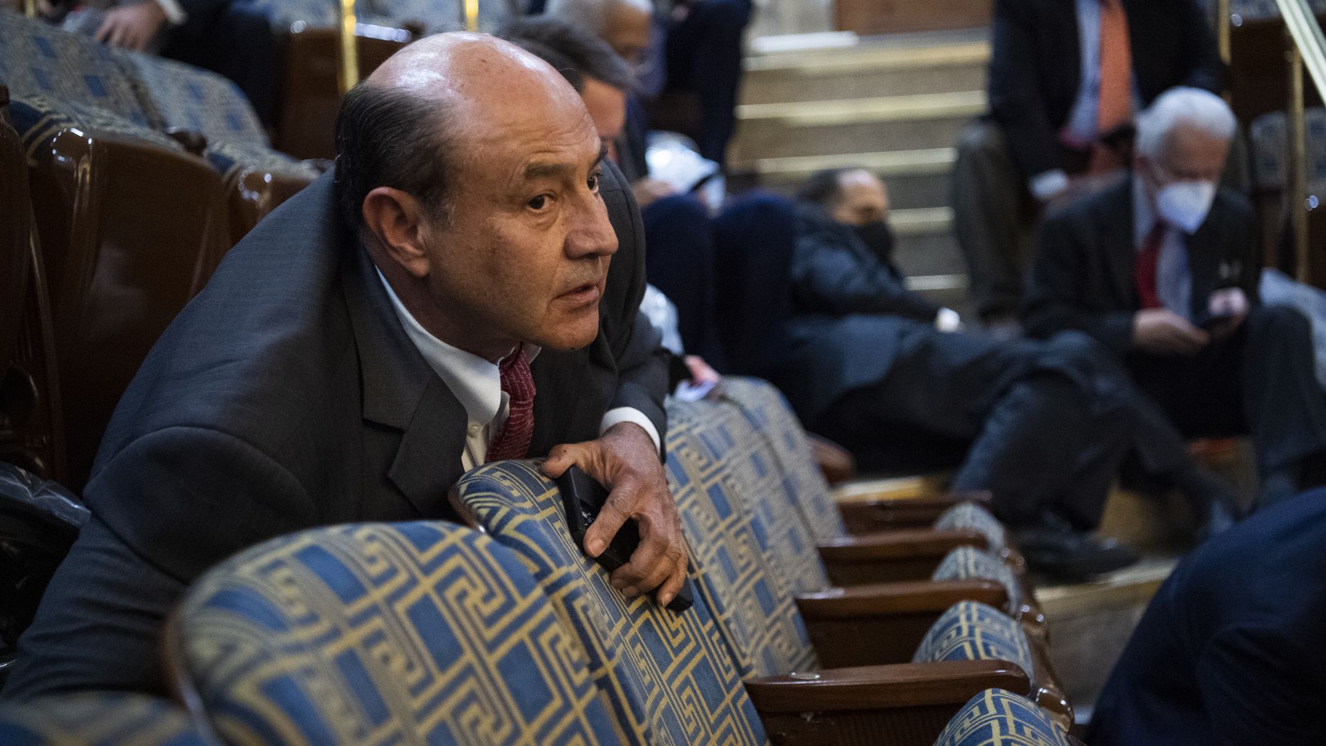 Picture of Rep. Lou Correa sheltering during the Capitol siege