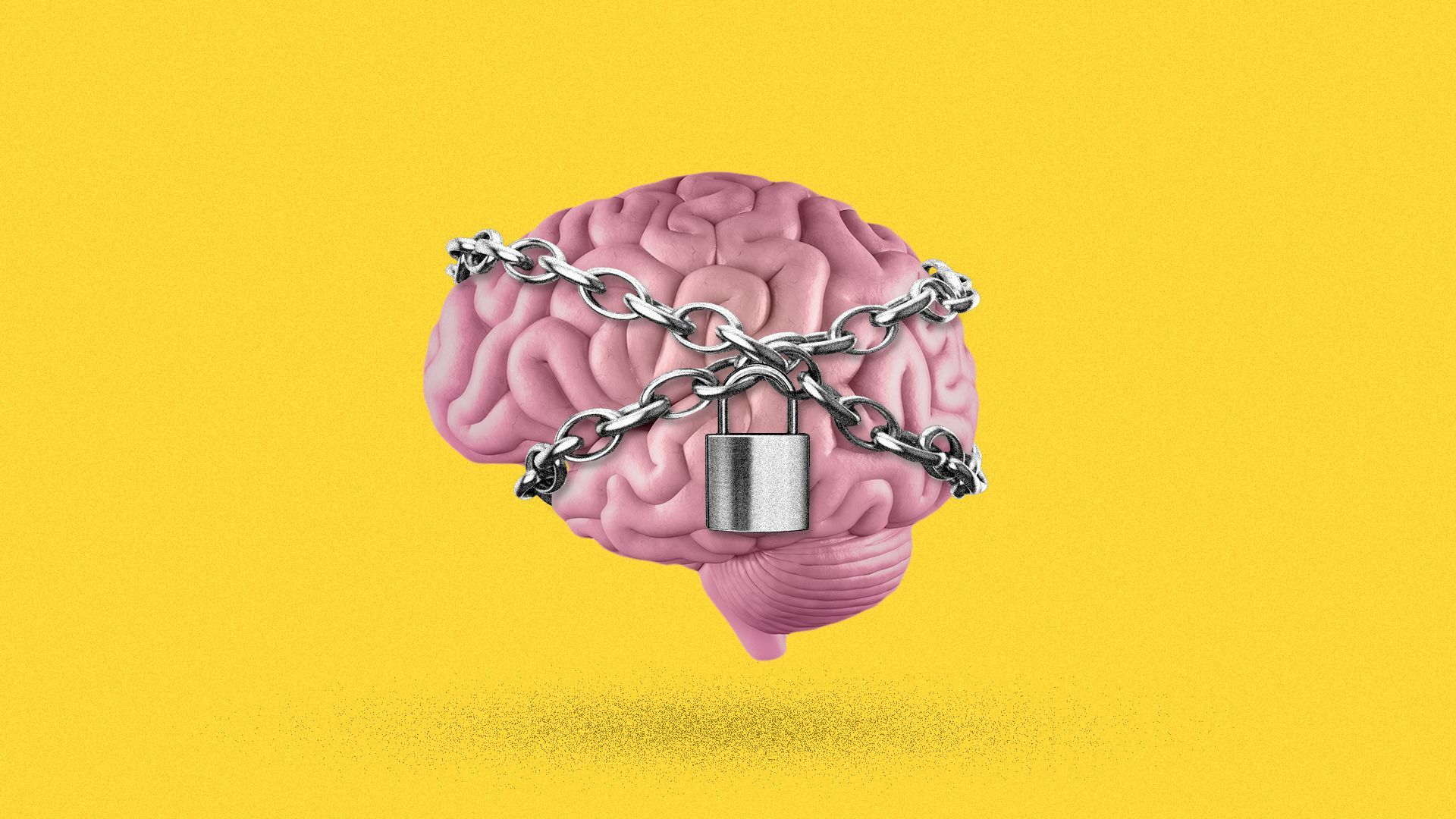 Illustration of a brain wrapped up in a lock and chains.