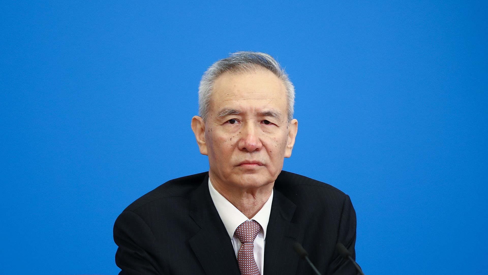 Chinese Vice Premier Liu He sitting at a March 20 news conference in Beijing.