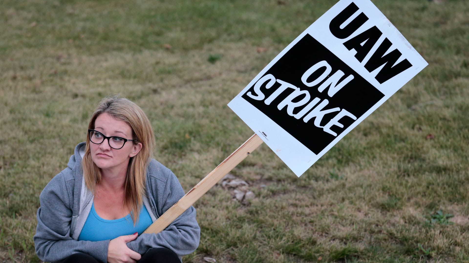 A striking auto worker at GM's assembly plant in Flint, Mich.
