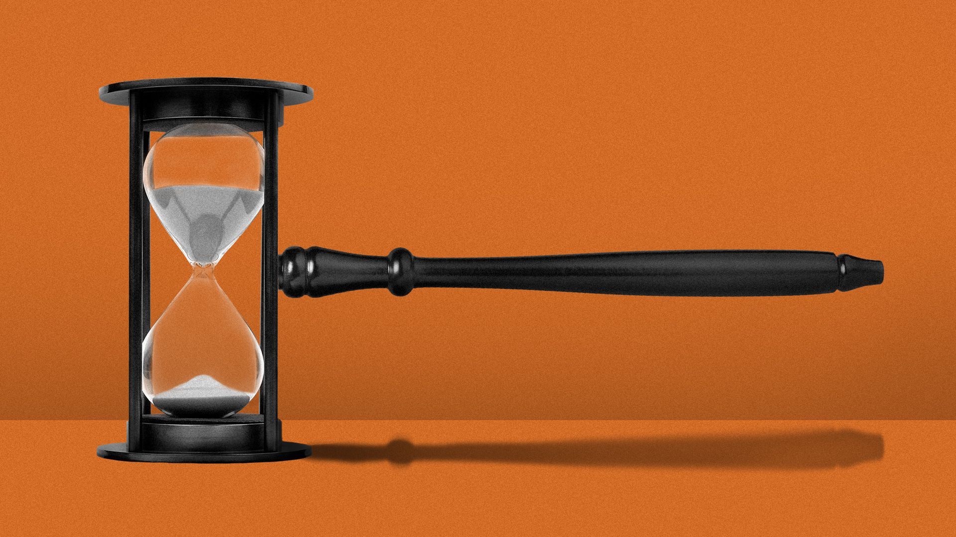 Illustration of a gavel and hourglass combination.