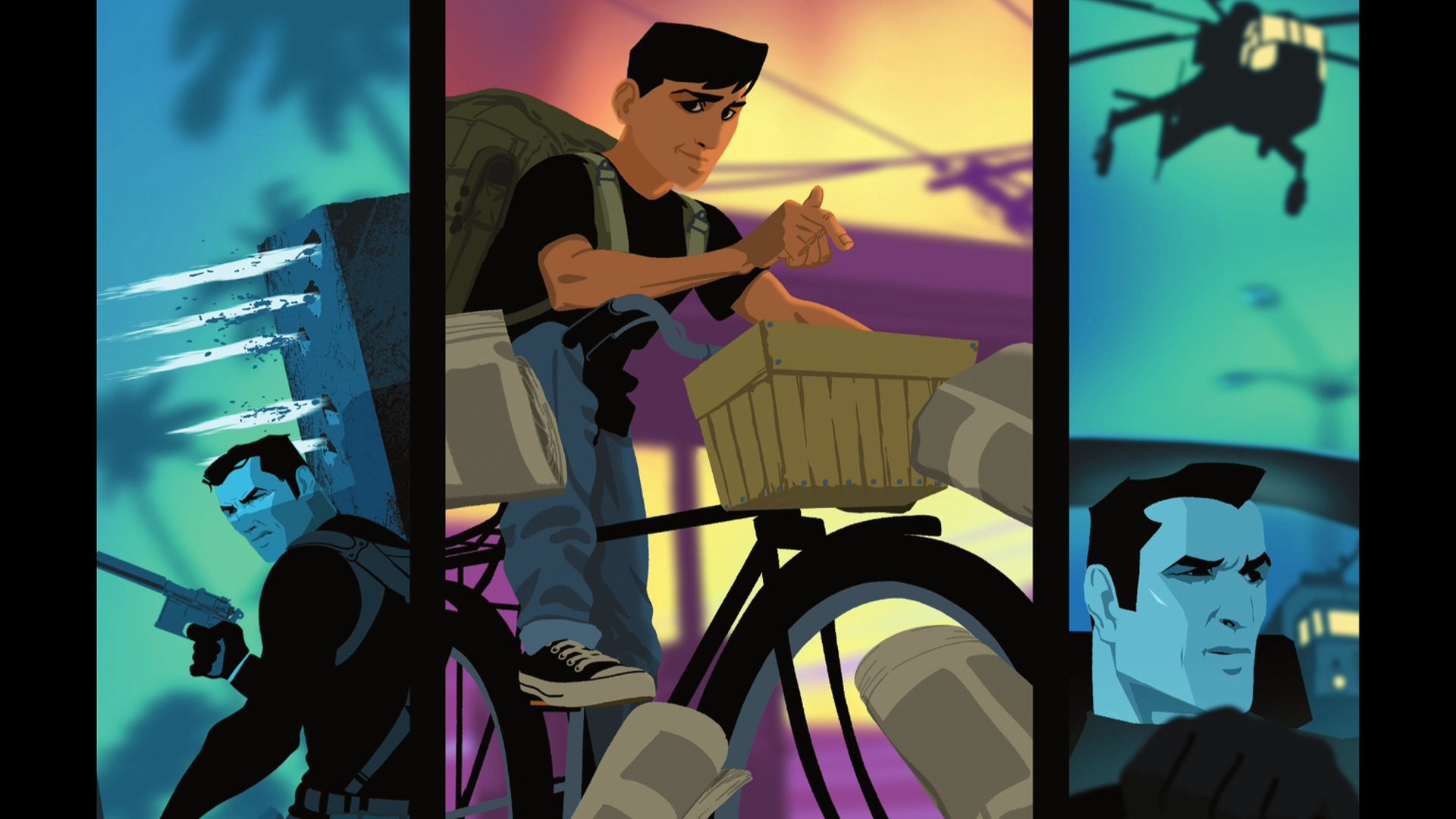 Cover for a comic book called Spy Hunter and Paper Boy, featuring a spy in a fast car and a newspaper delivery boy