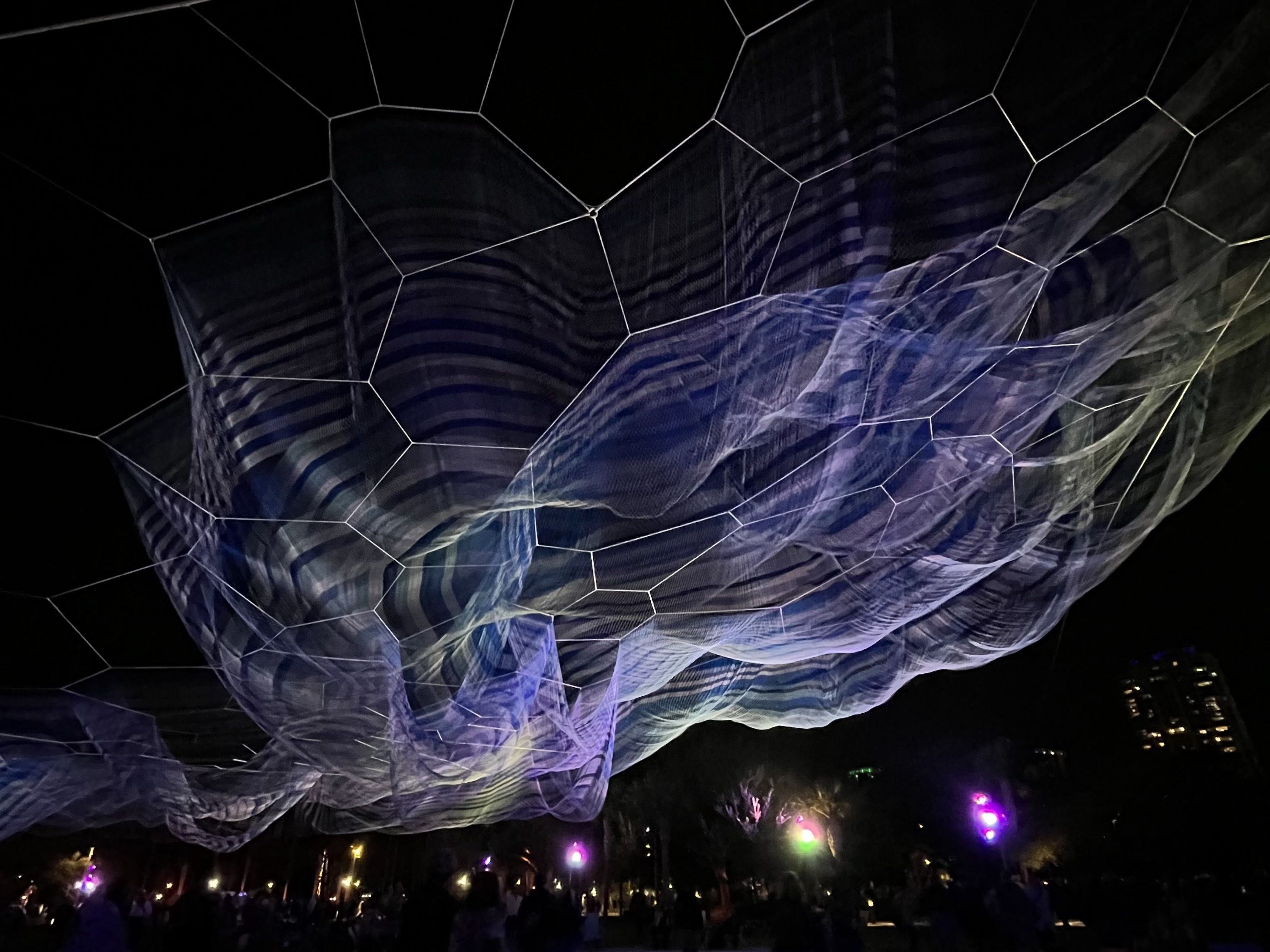 "Bending Arc" shown at night in 2023.