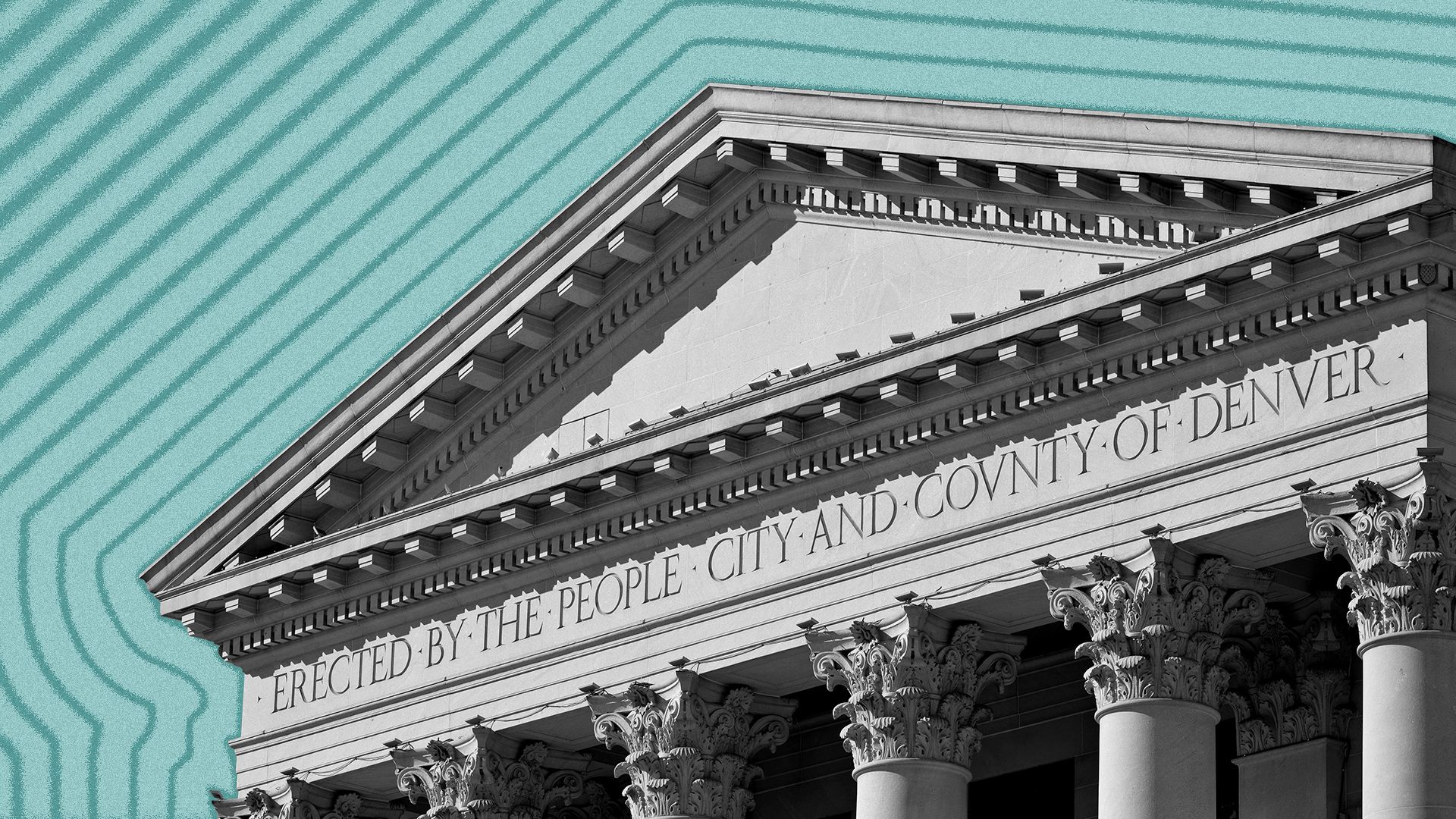 Illustration of the Denver City and County Building with lines radiating from it.