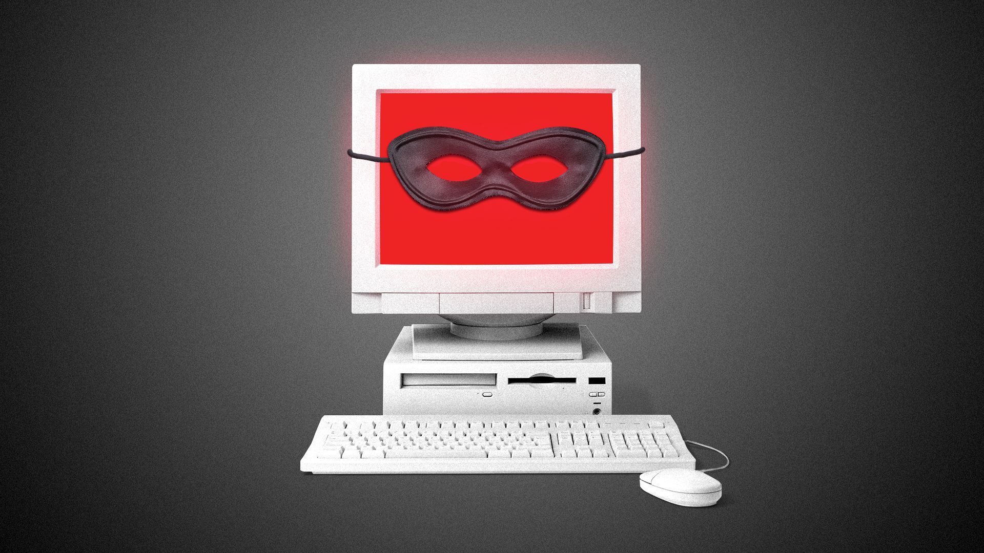 Illustration of a computer wearing a bandit's mask. 