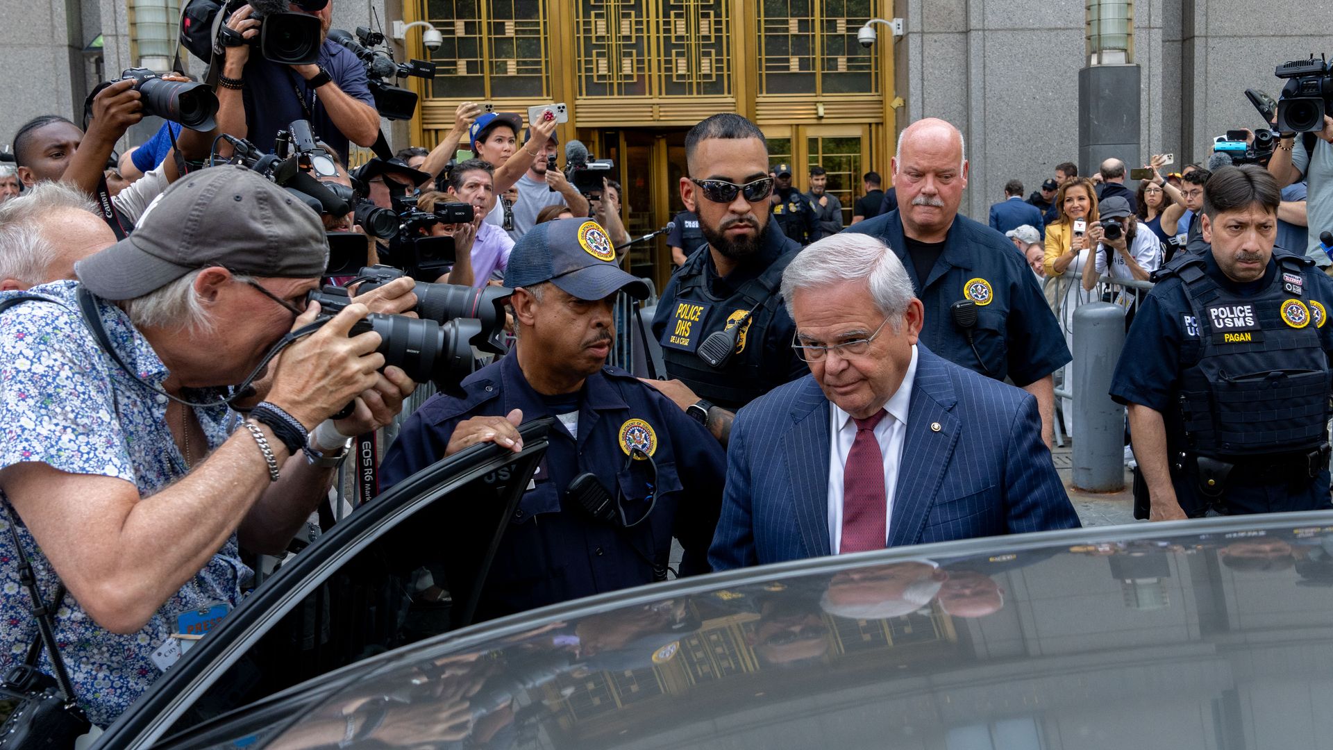 U.S. Sen. Bob Menendez (D-NJ) exits Manhattan federal court on July 16, 2024 in New York City.