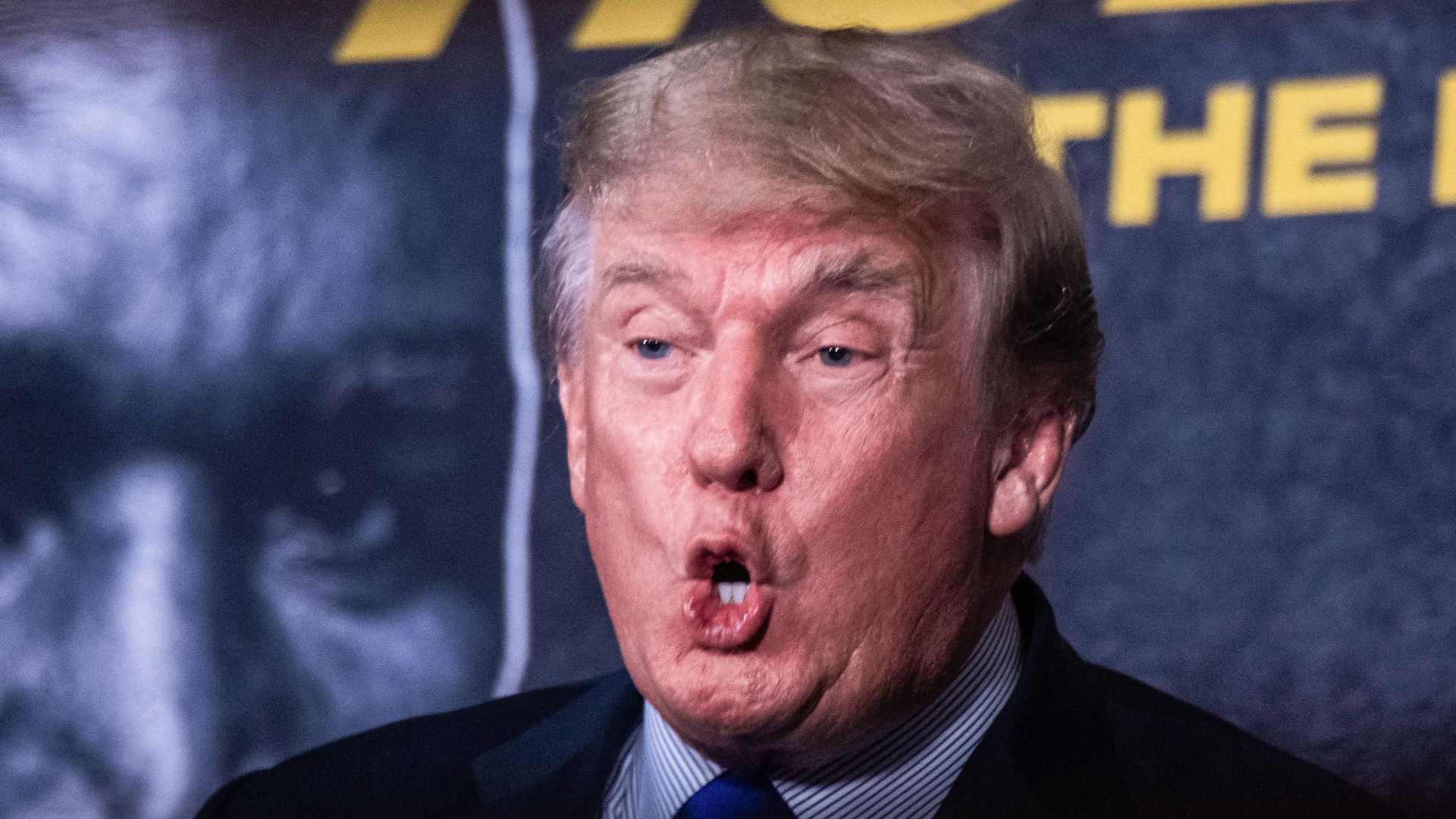 Former President Trump hosts the Holyfield vs Belford boxing match live with commentary at the Hard Rock Live in Hollywood, Florida on September 11,