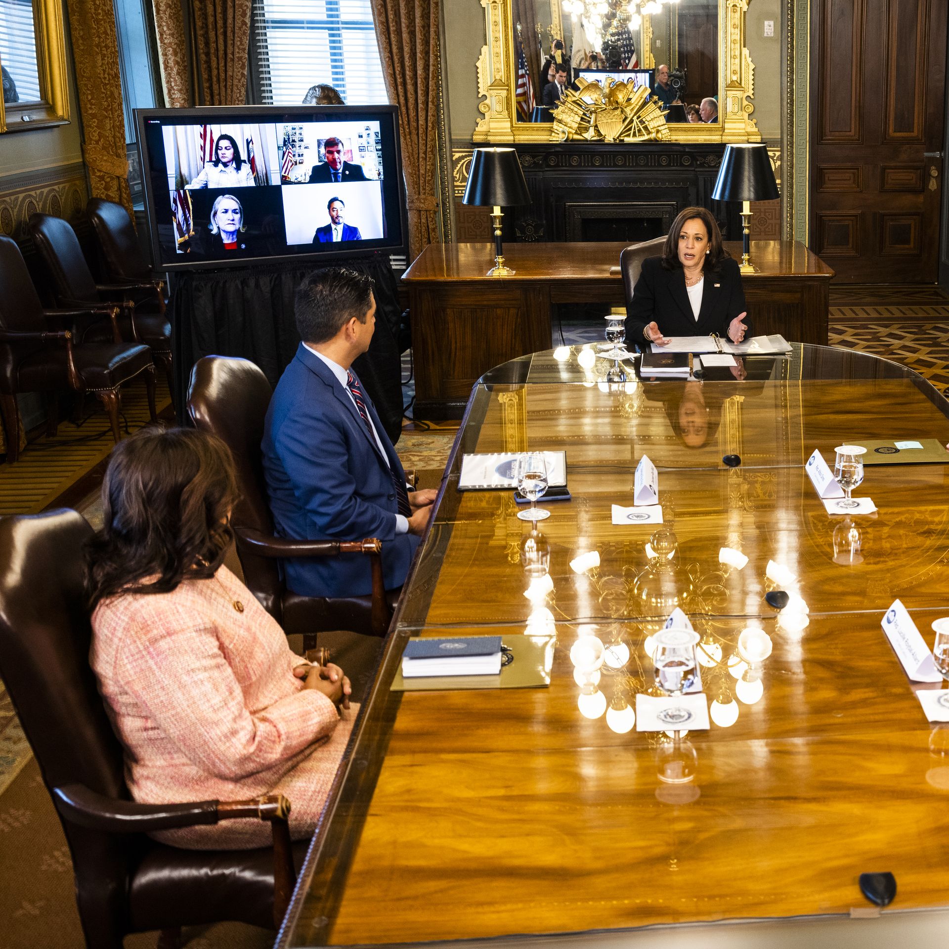 Vice President Kamala Harris is seen meeting with members of the Congressional Hispanic Caucus.