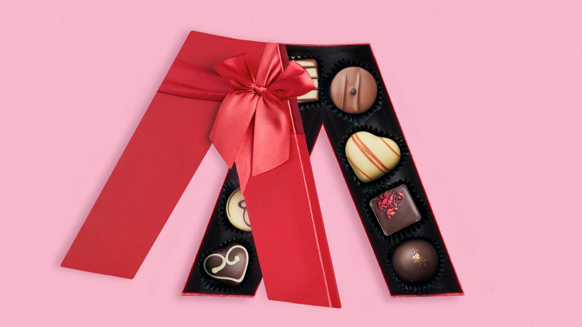 Illustration of a box of chocolates in the shape of the Axios A. 