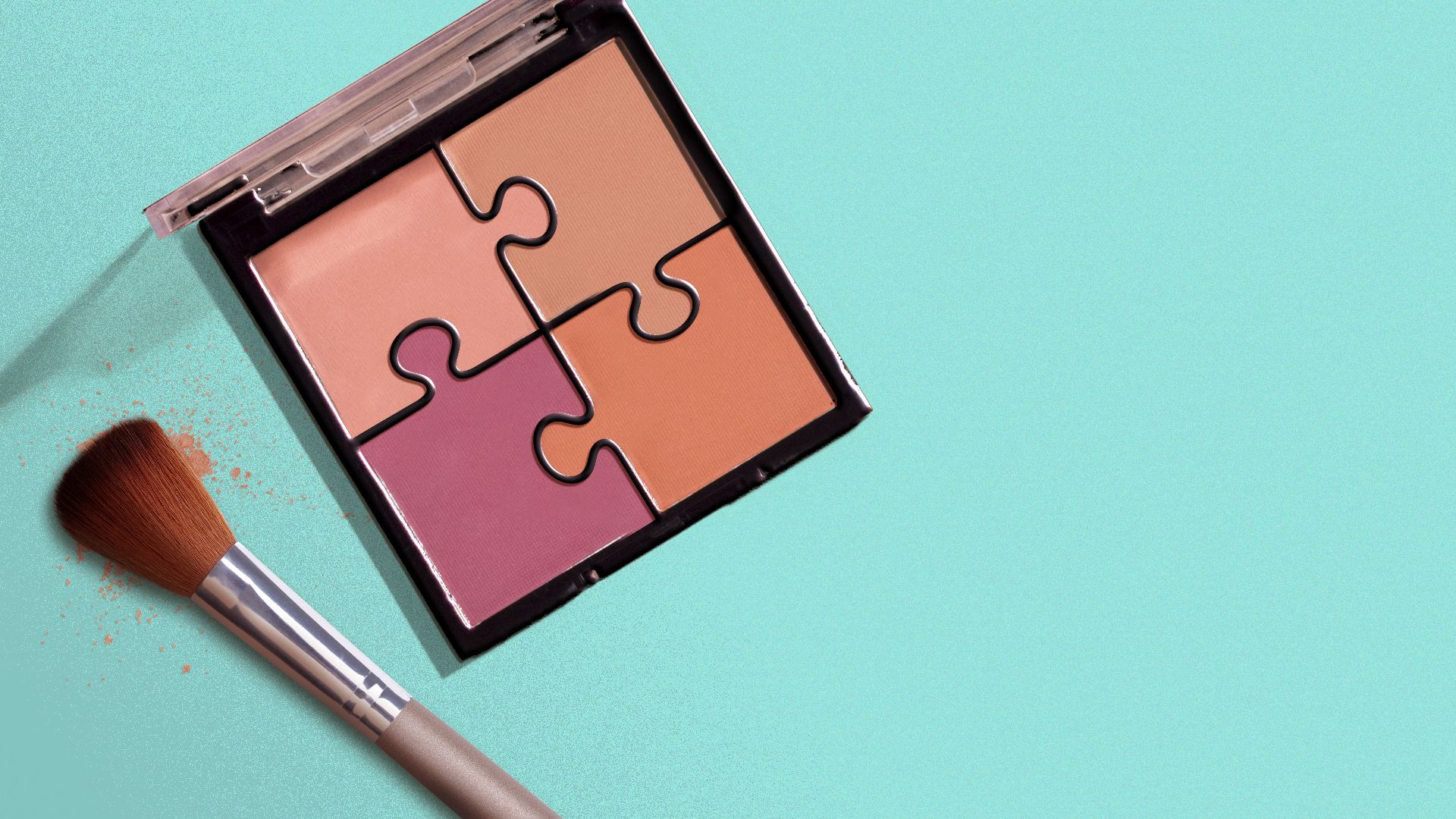 Illustration of a makeup palette made up of puzzle pieces.
