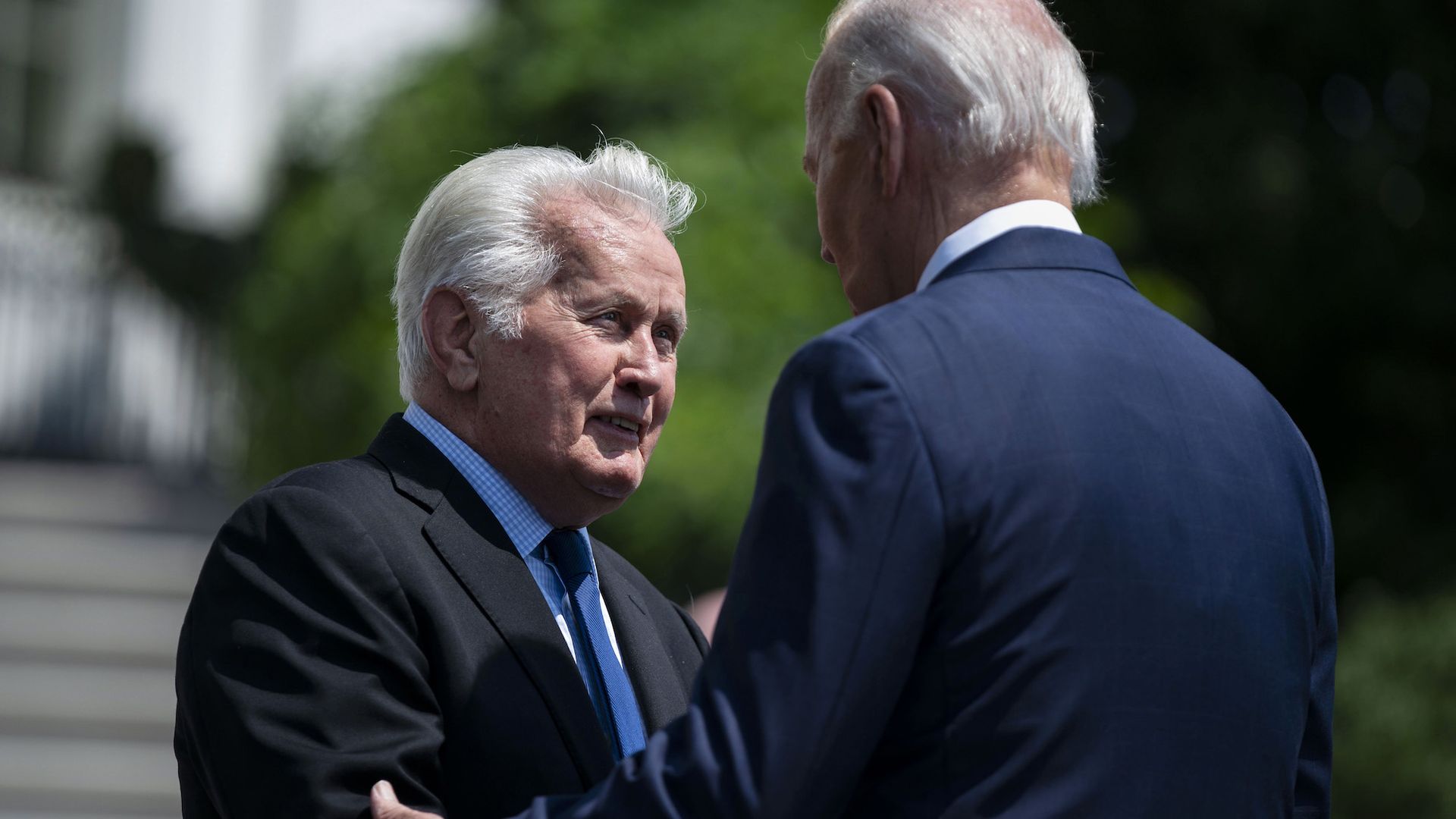Actor Martin Sheen, who played President Bartlet on the West Wing, greets President Biden