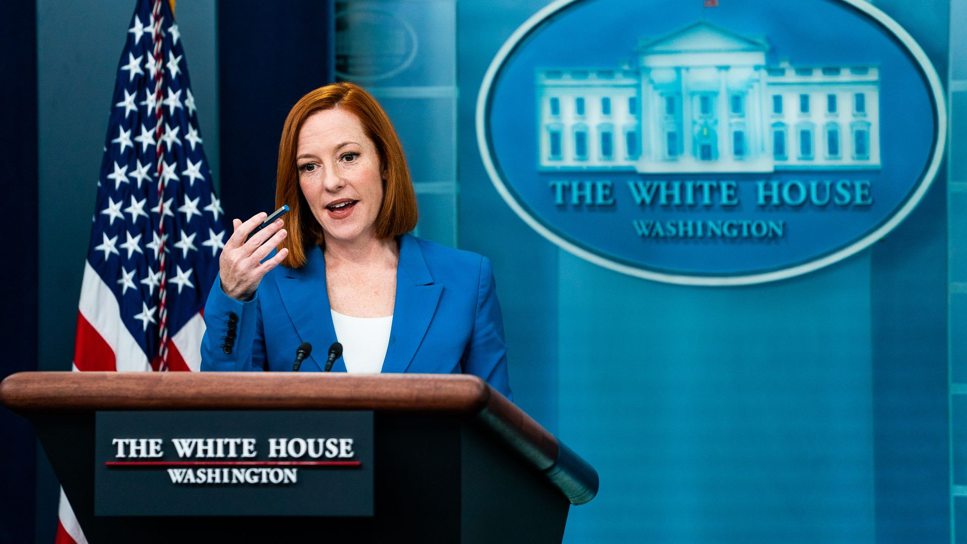 White House Press Secretary Jen Psaki during the daily press briefing in the James Brady Room at the White House on March 21, 2022. 