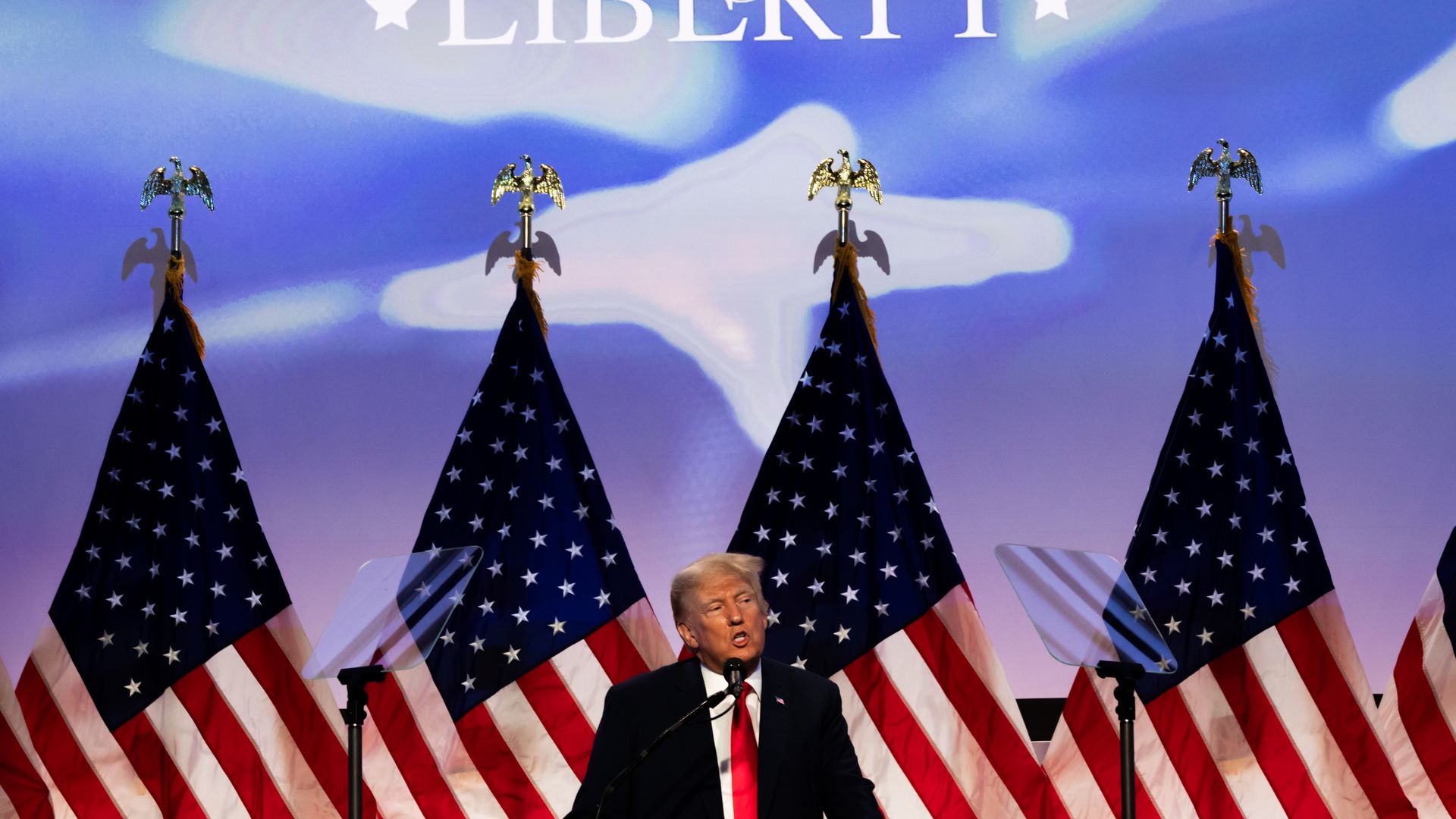 Former U.S. President and Republican presidential candidate Donald Trump speaks at the Moms for Liberty Summit in Philadelphia, Pennsylvania, 2023. 