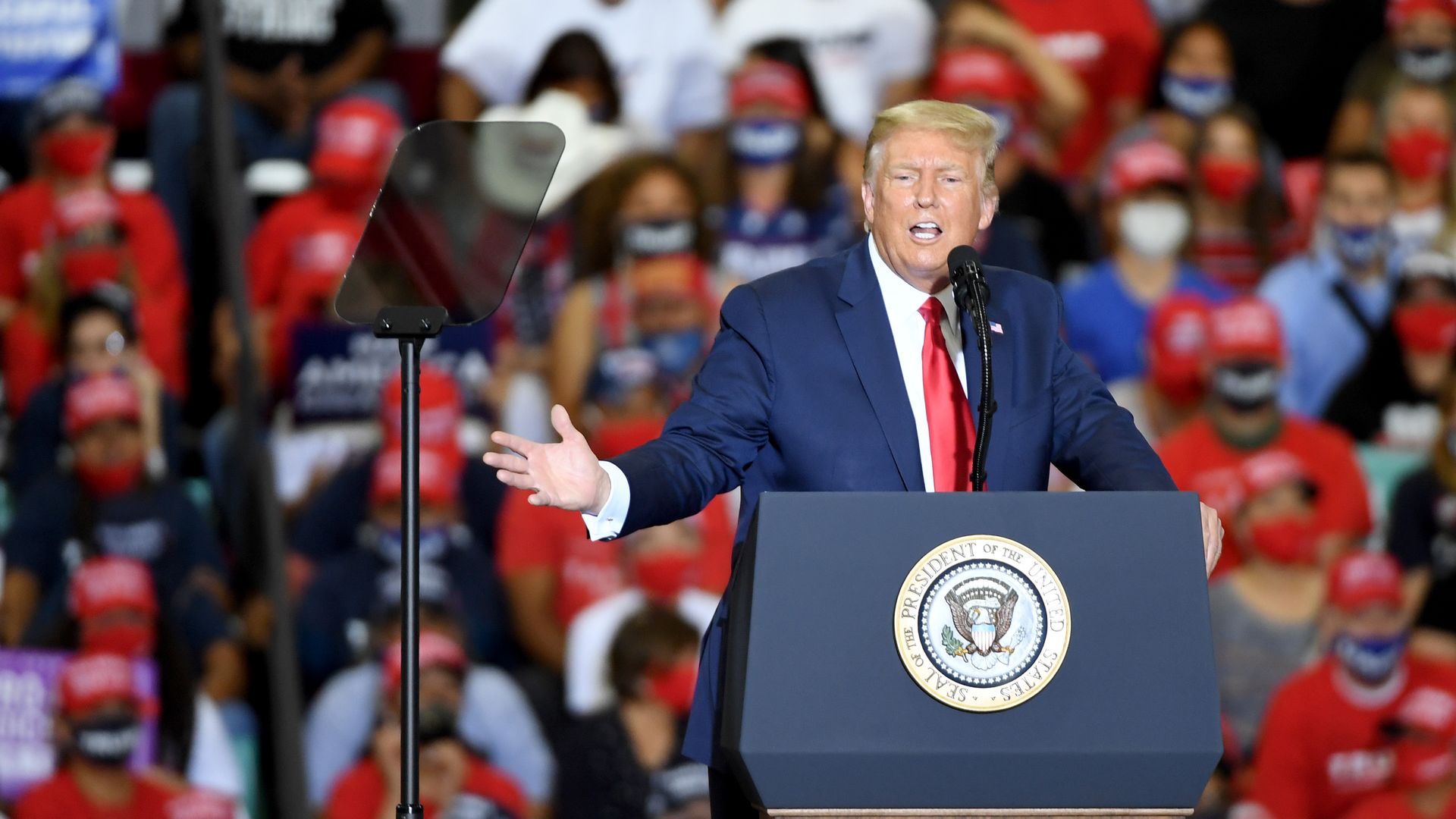 President Donald Trump speaks during a campaign event at Xtreme Manufacturing on September 13