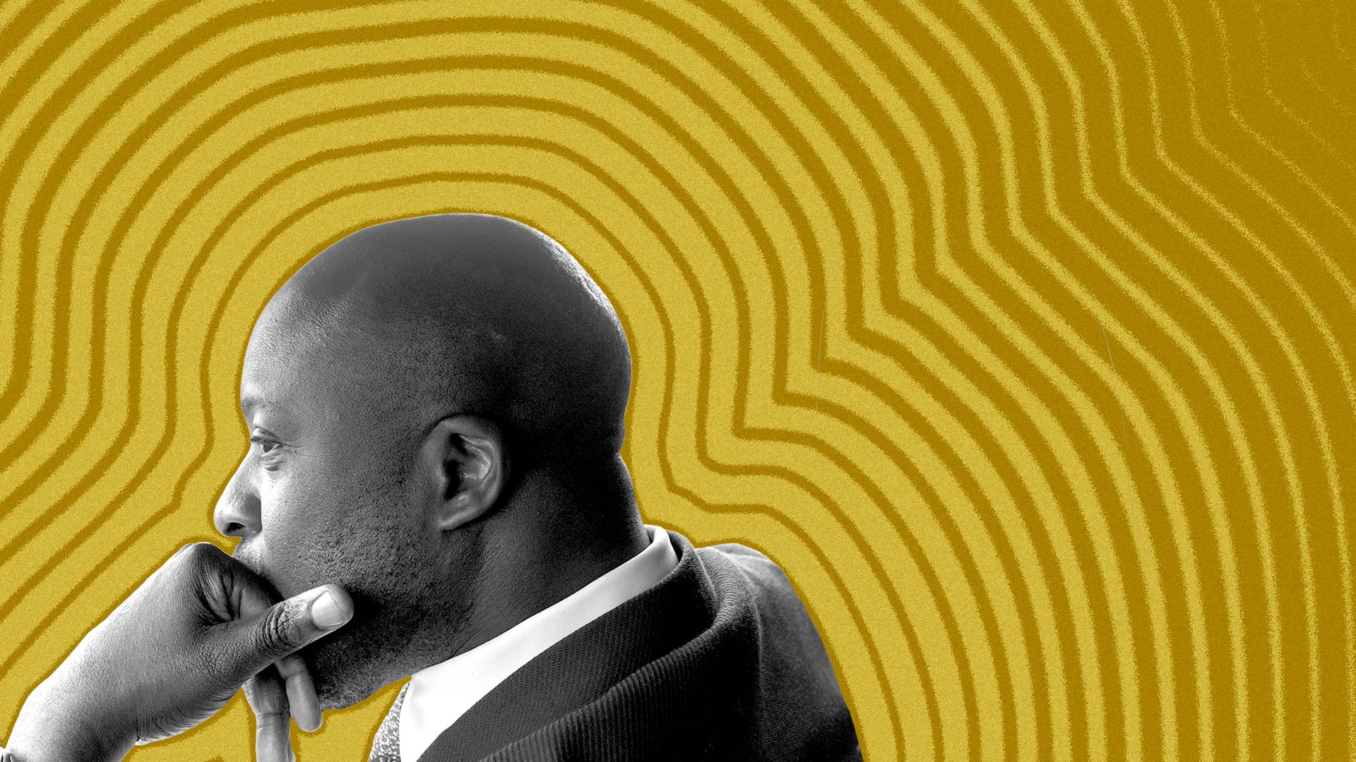 Photo illustration of Yemi Mobolade with lines radiating from him.