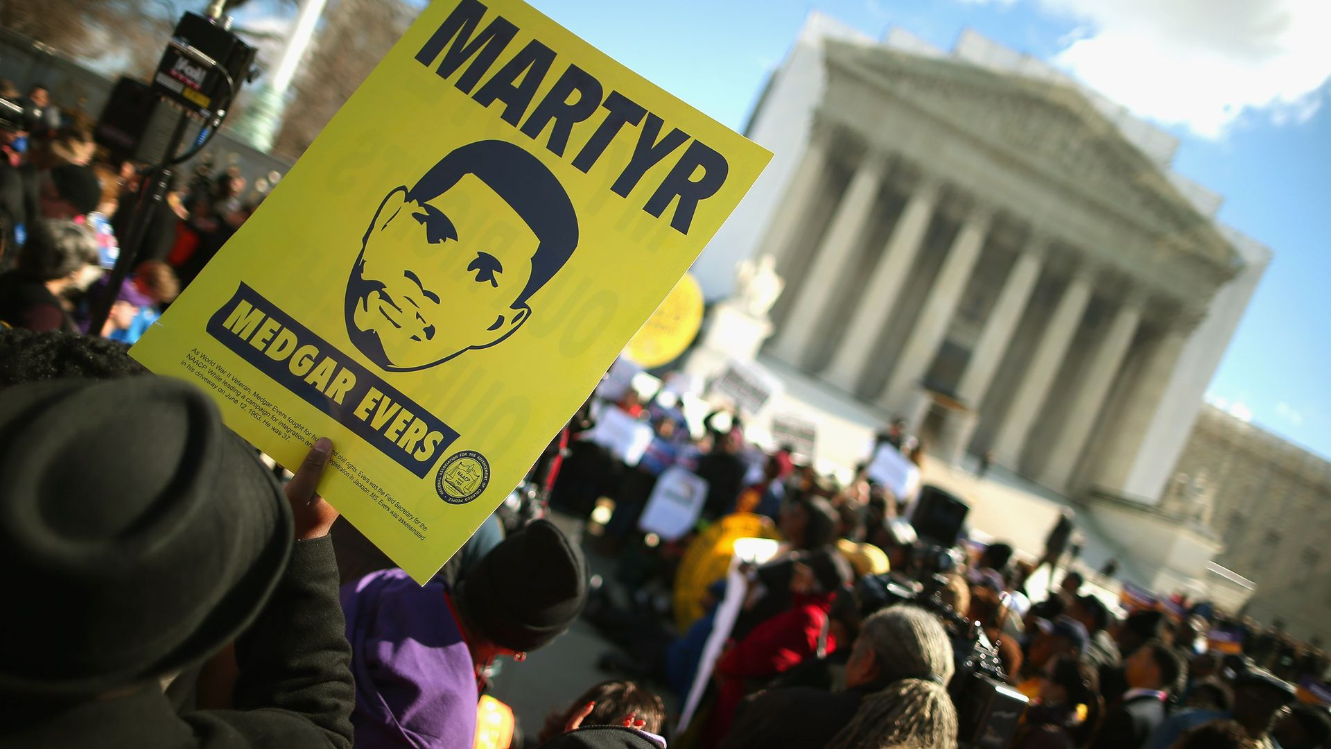 Demonstrators outside the Supreme Court ahead of a 2013 hearing on Shelby County v. Holder, a legal challenge to Section 5 of the Voting Rights Act.