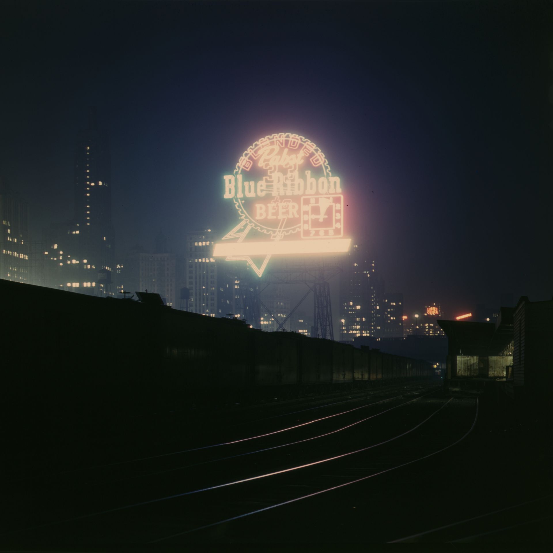 The giant Pabst Blue Ribbon sign that once towered over downtown