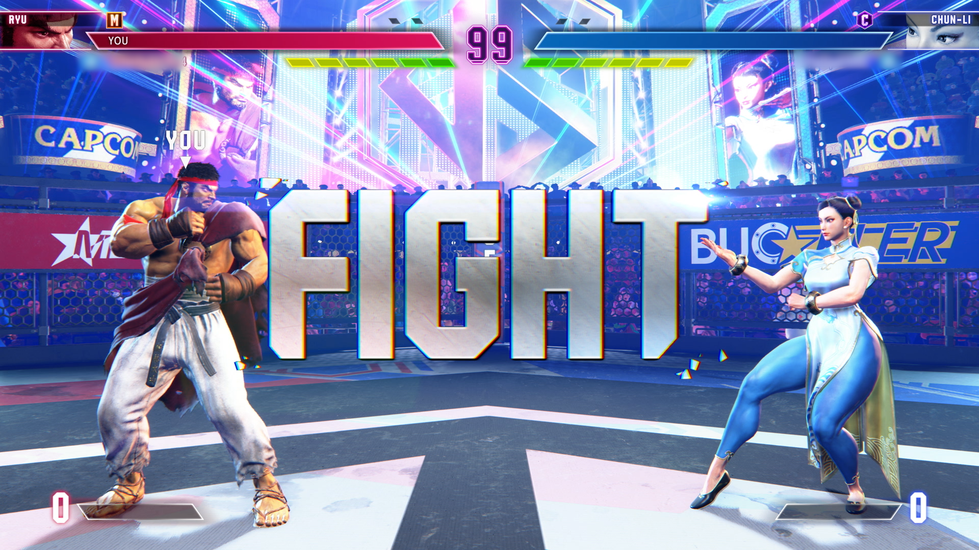 Video game screenshot showing two fighters facing off