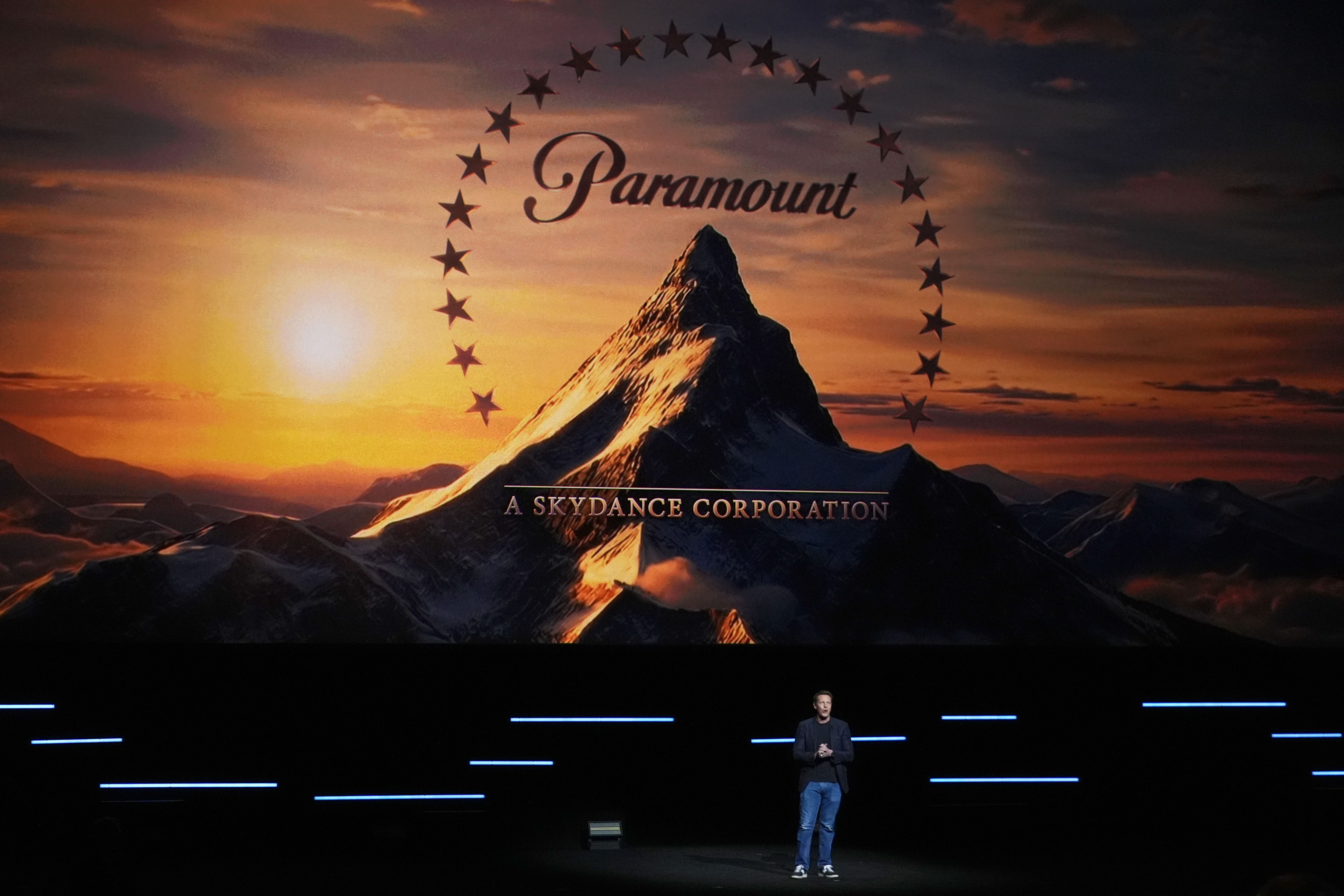 David Ellison, CEO of Paramount Skydance, speaks during the Paramount Pictures presentation at CinemaCon on April 16, 2026, at Caesars Palace in Las Vegas. (AP Photo/Chris Pizzello, File)