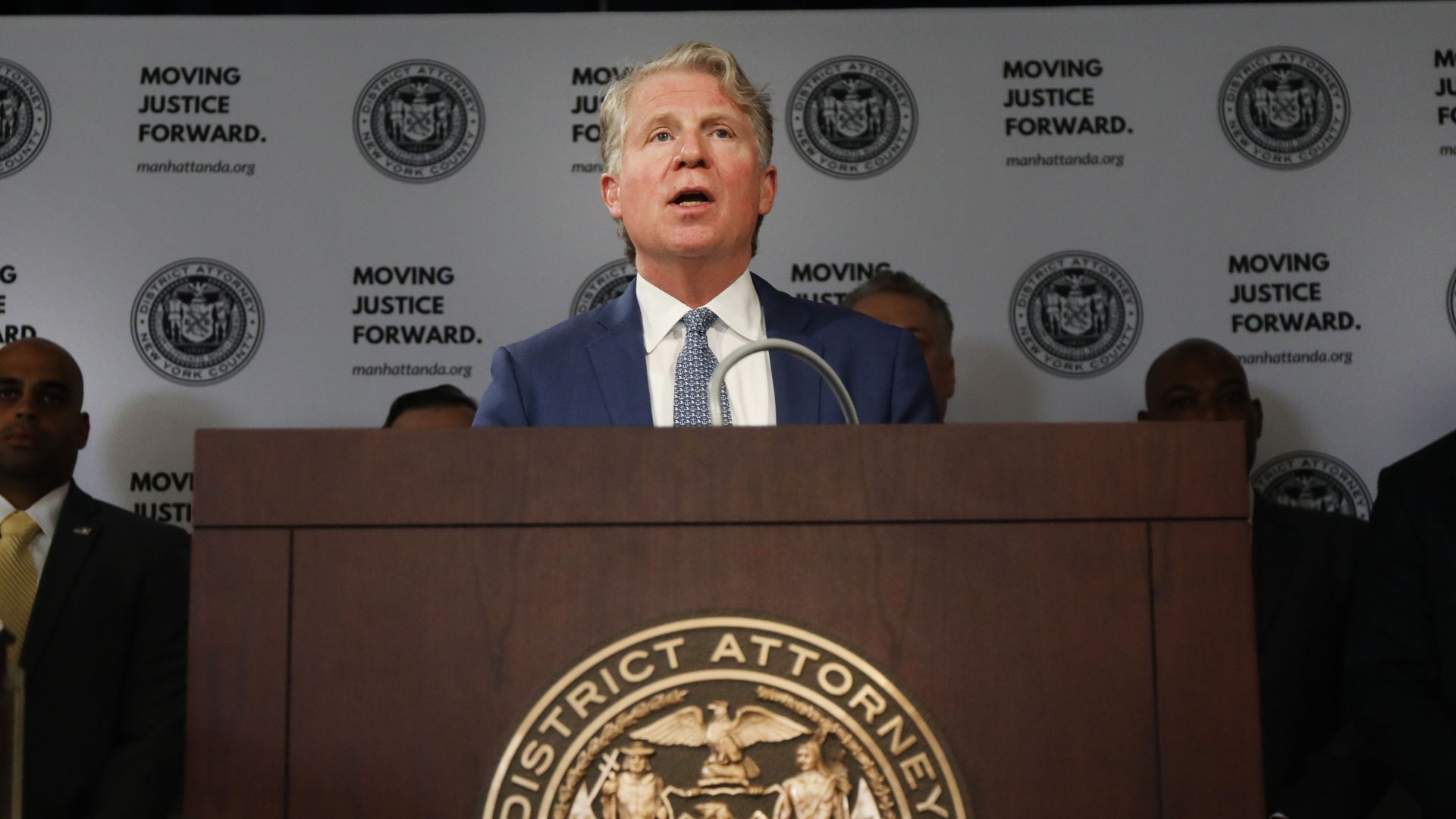 Manhattan District Attorney Cyrus Vance Jr. announces the take down of a crime ring run on the dark web on April 16, 2019 in New York City. 