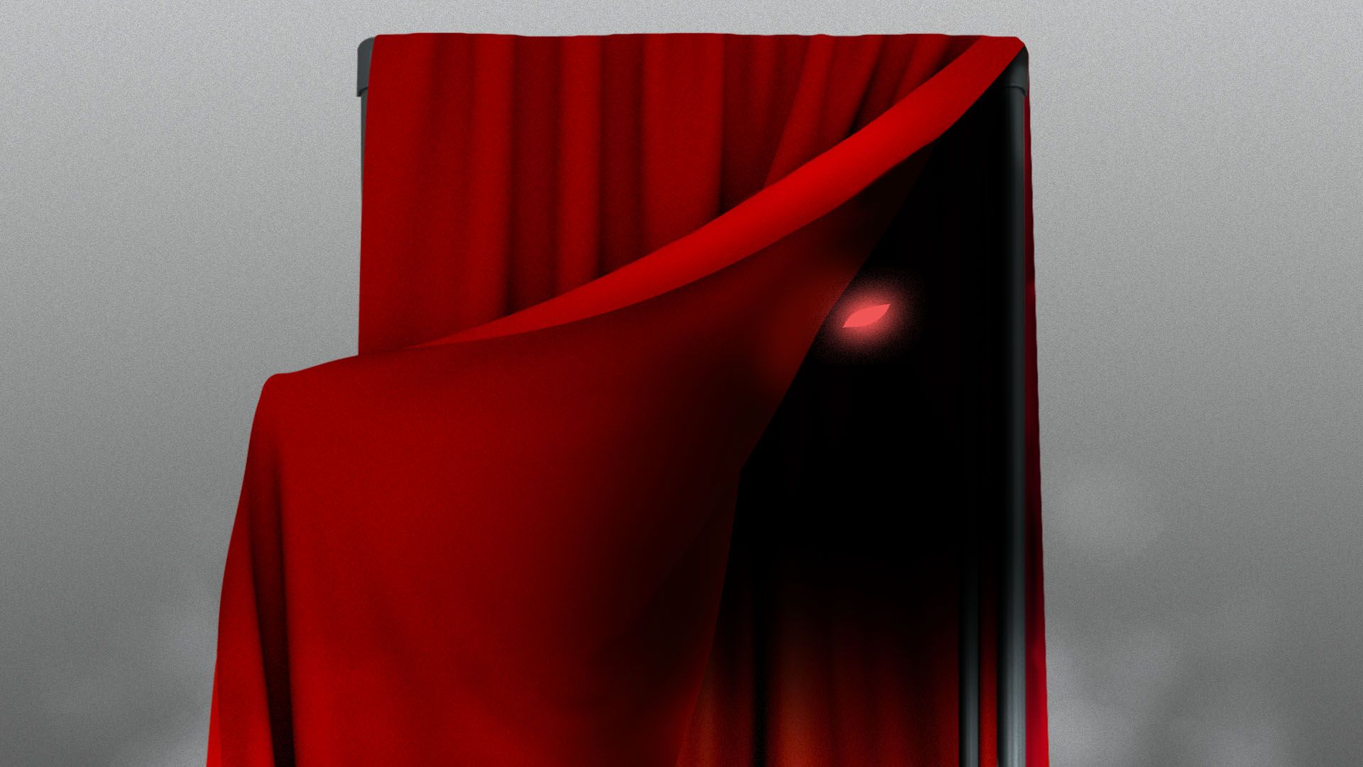 Illustration of an election booth with an open curtain and glowing eye peering out