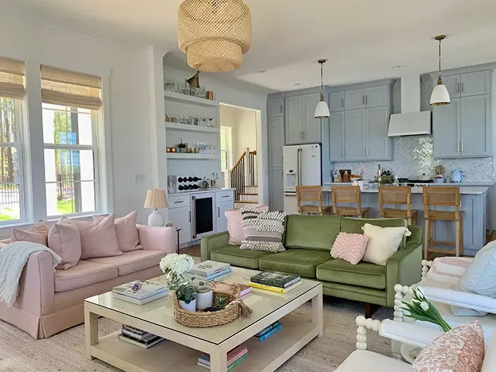 Sarah Crosland's custom cottage on Lake Wylie living room