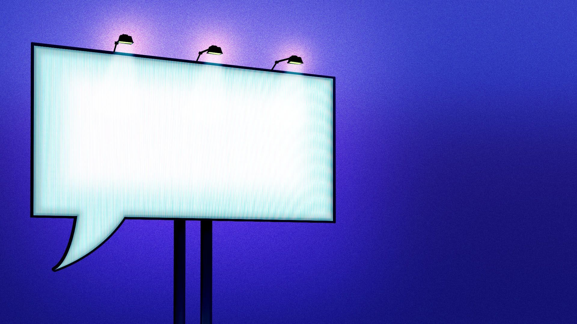 Illustration of an advertising billboard in the shape of a speech bubble