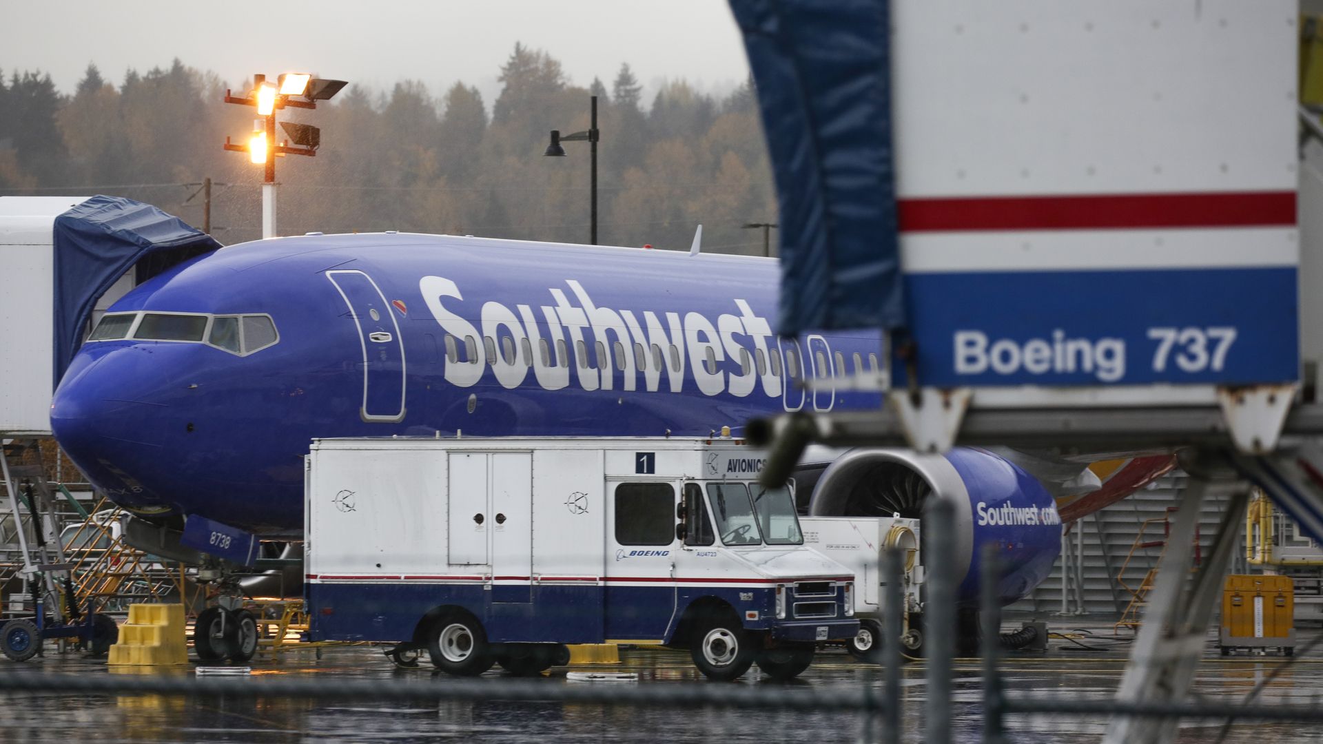 A Boeing 737 MAX airliner with Southwest Airlines markings at the Boeing Factory in Renton, Washington, in November 2020.