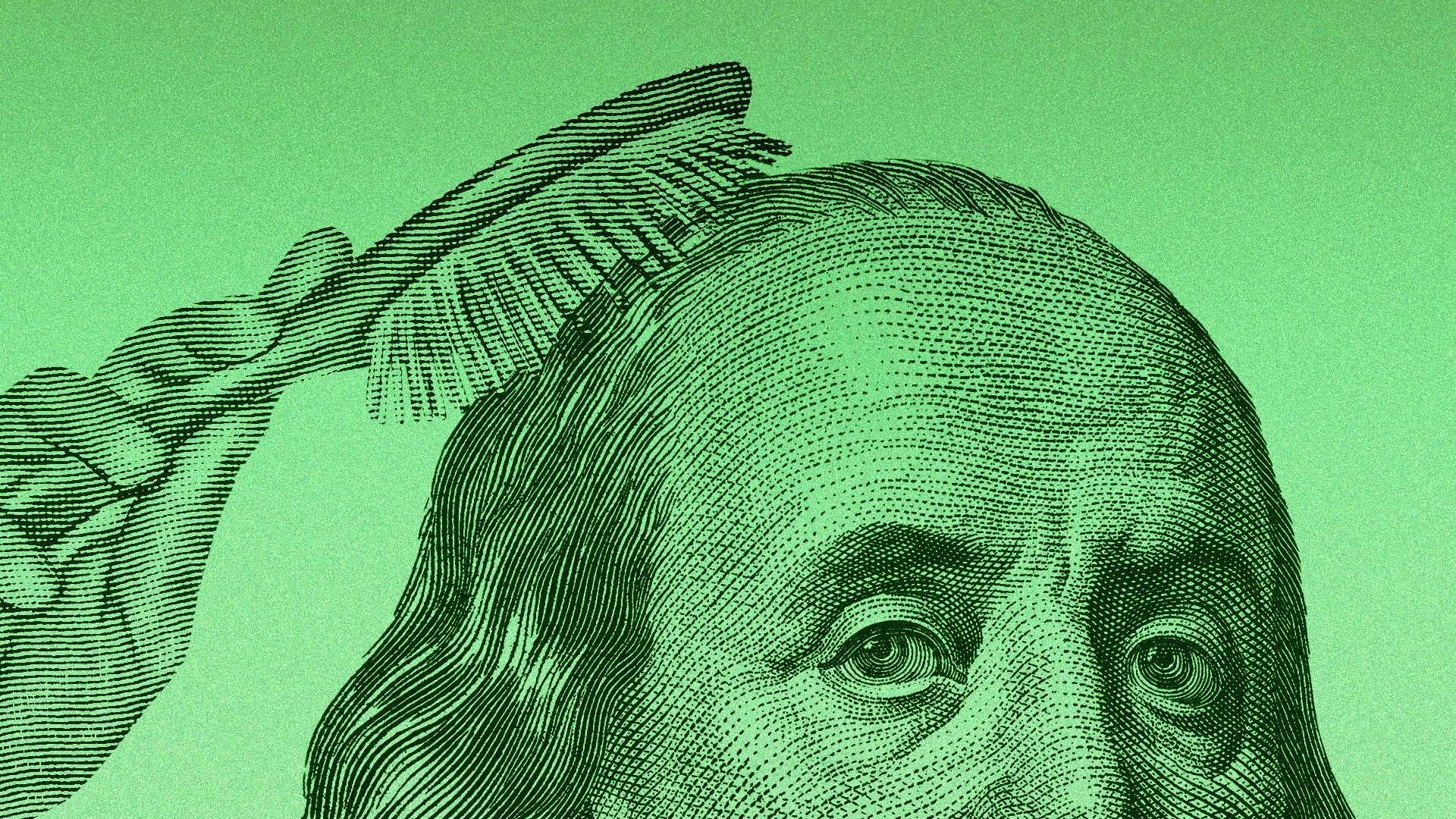 an illustration of ben franklin brushing his hair