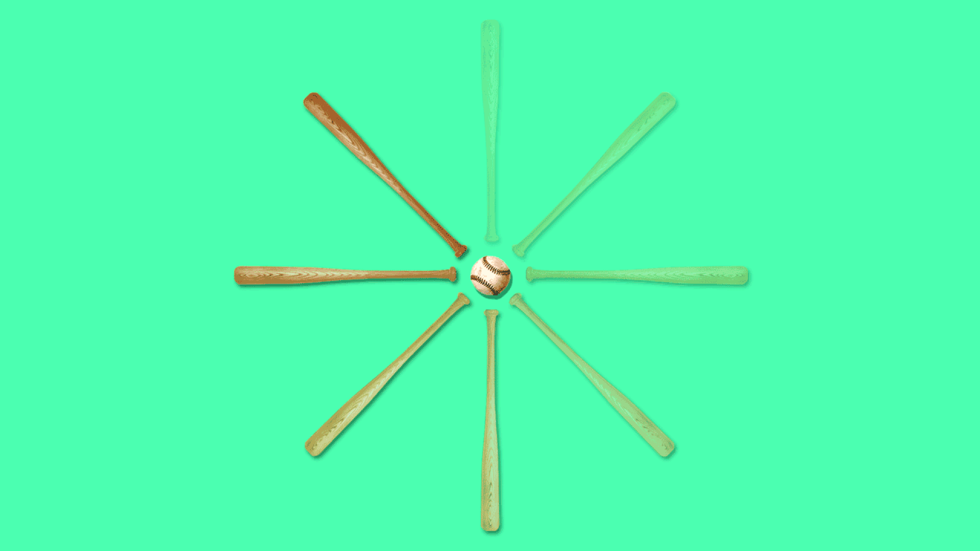 Animated illustration of a loading icon comprised of baseball bats and a baseball