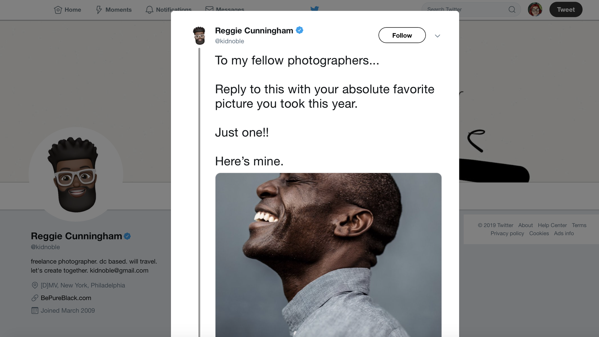 Photographer Reggie Cunningham tweeted seeking others to share their best photographs of 2018