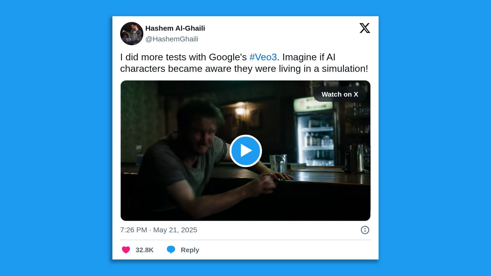 Screenshot of post on X for a video generated by Veo