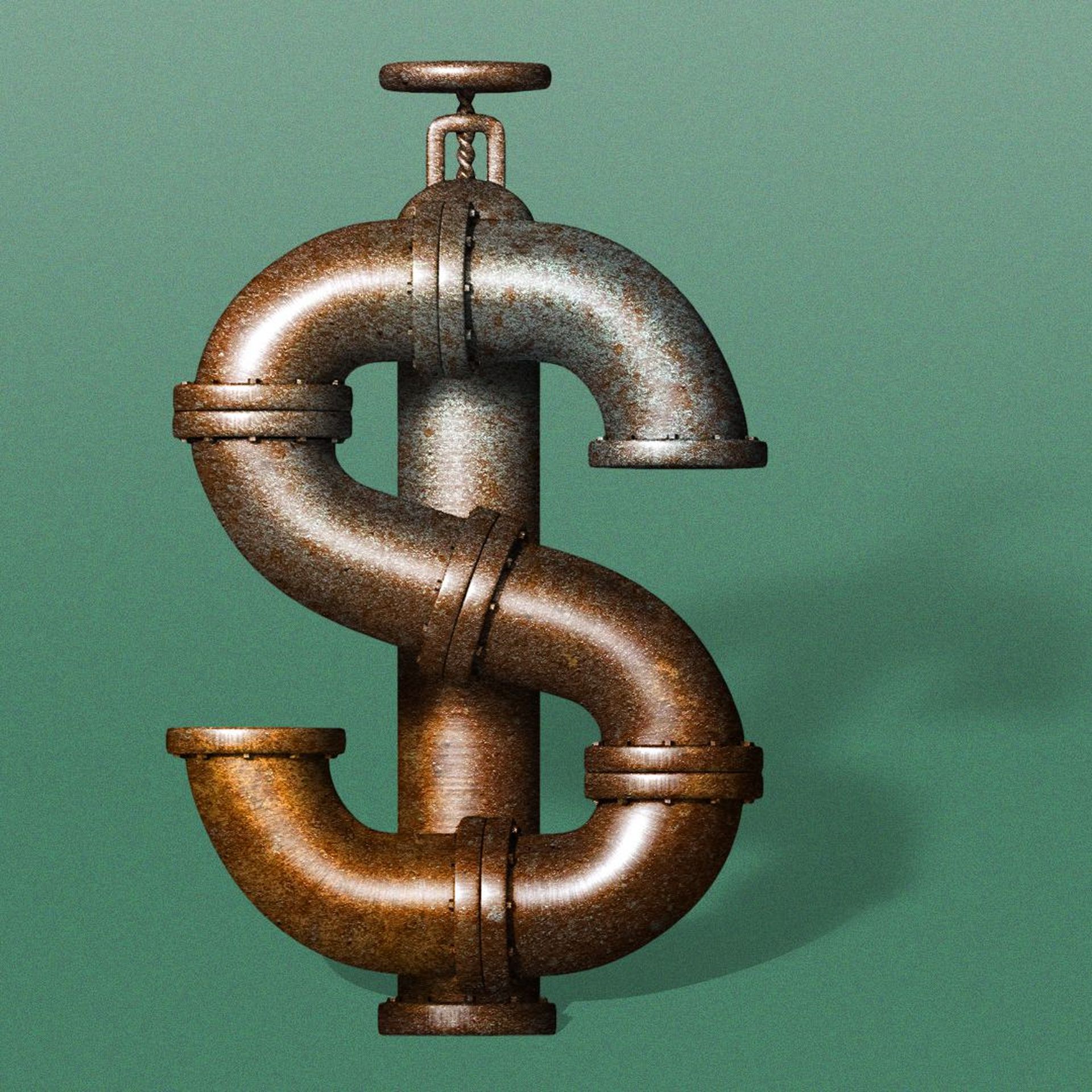 Illustration of pipes shaped like a dollar sign.